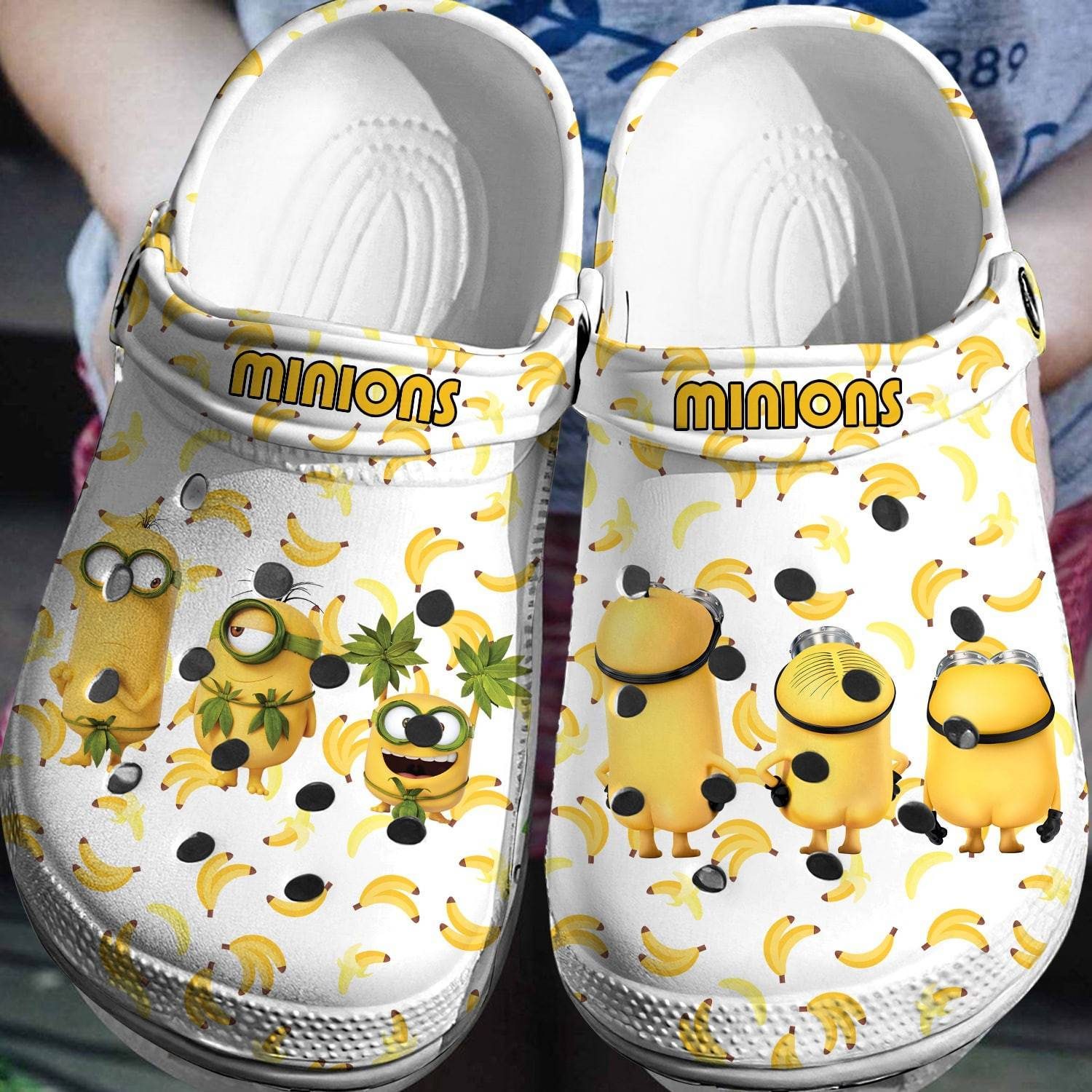 funny minions and bananas white cartoon crocs qgunv