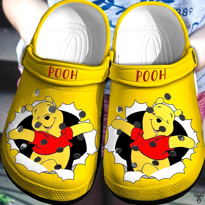 funny pooh cartoon yellow crocs 1t4q3