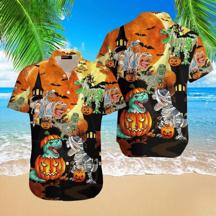 funny spooky t rex love halloween hawaiian shirt lefdc