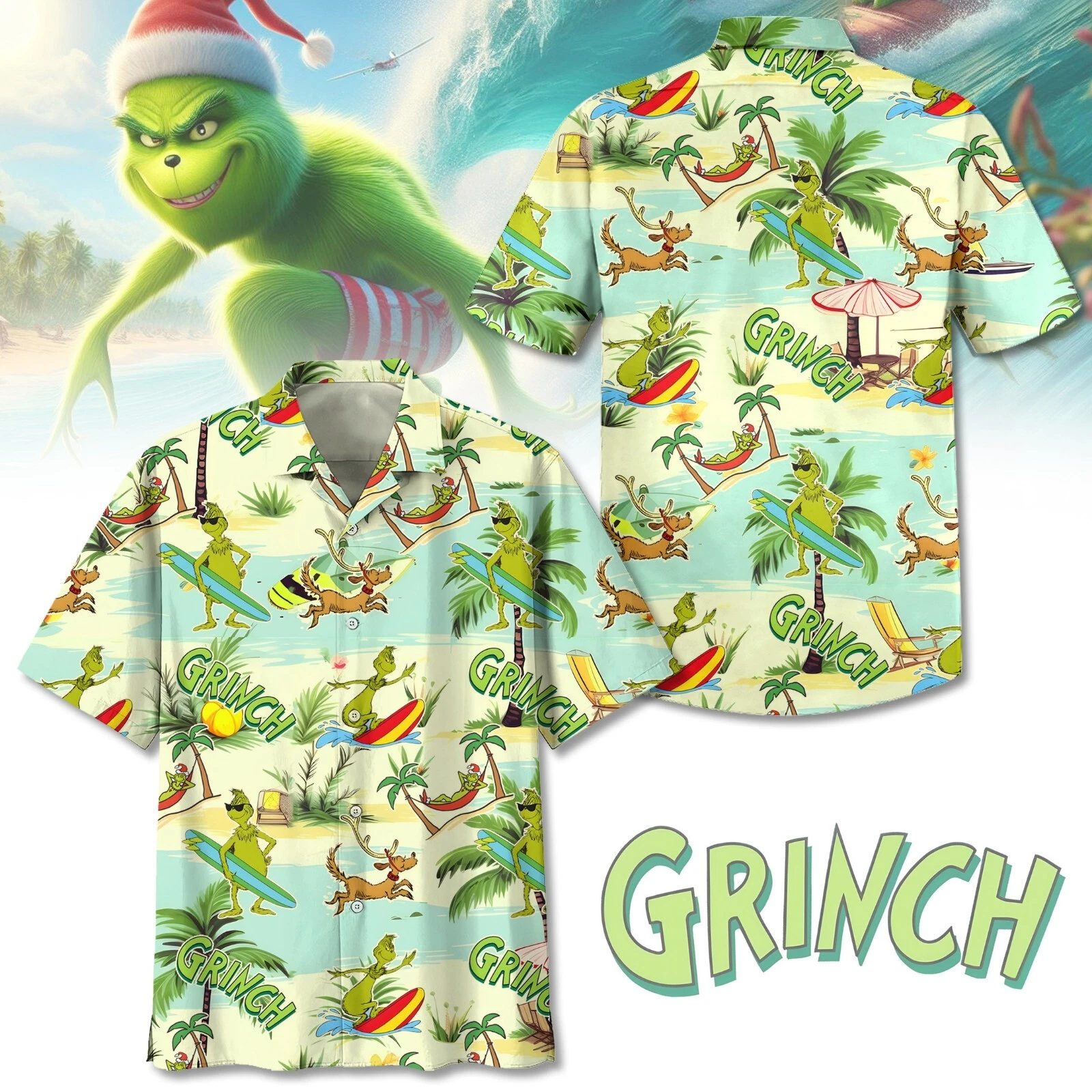 funny the grinch and max enjoy beach vacation colorful hawaiian shirt e76le