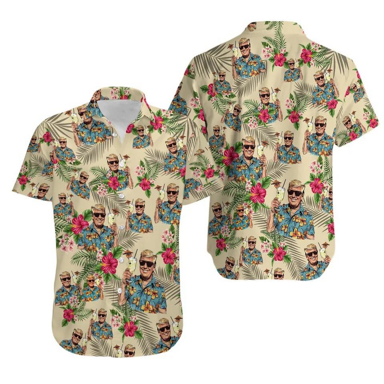 funny trump and tropical flower hawaiian shirt cwrjl