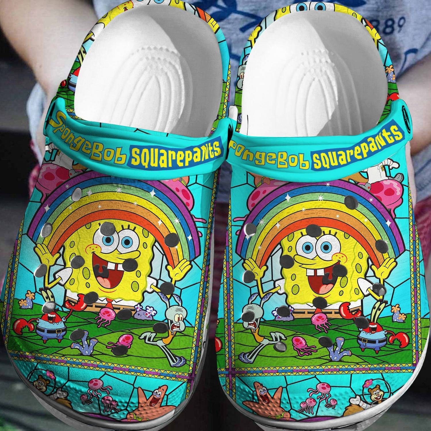 giant spongebob rainbow blue clogs for kids and adults dioii