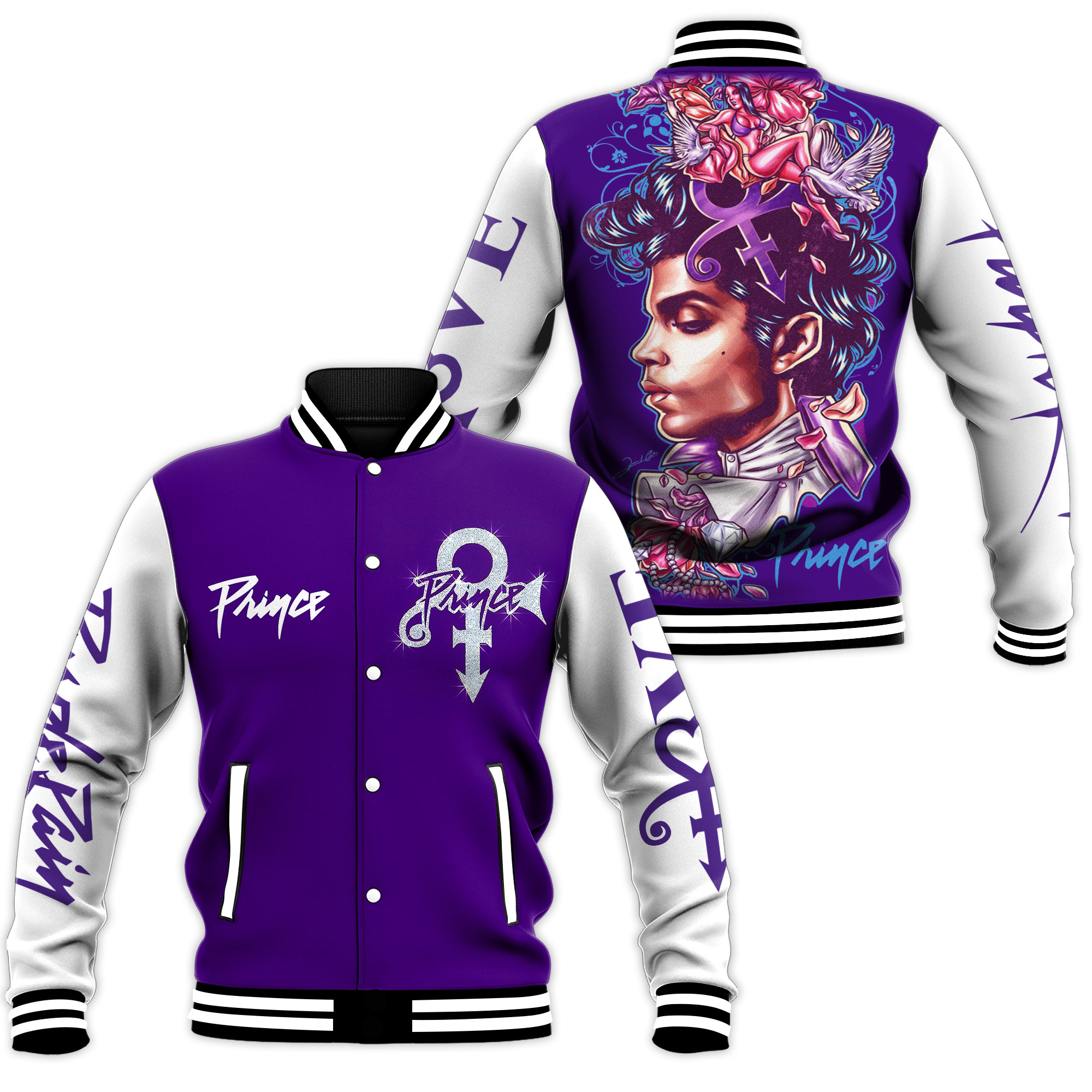 good looking prince music star purple baseball jacket livli
