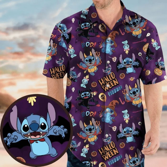 halloween boo adorable stitch purple hawaiian shirt lqcjj