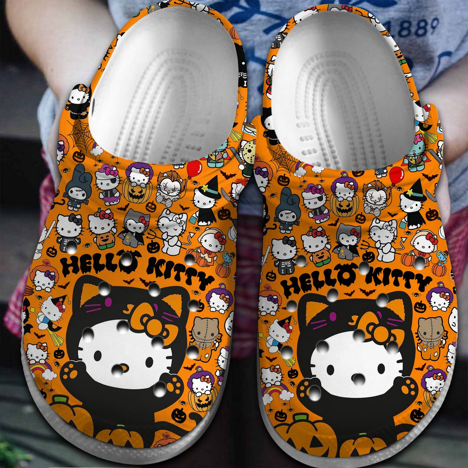 halloween hello kitty and pumkins pink clogs for kids and adults xy8tk