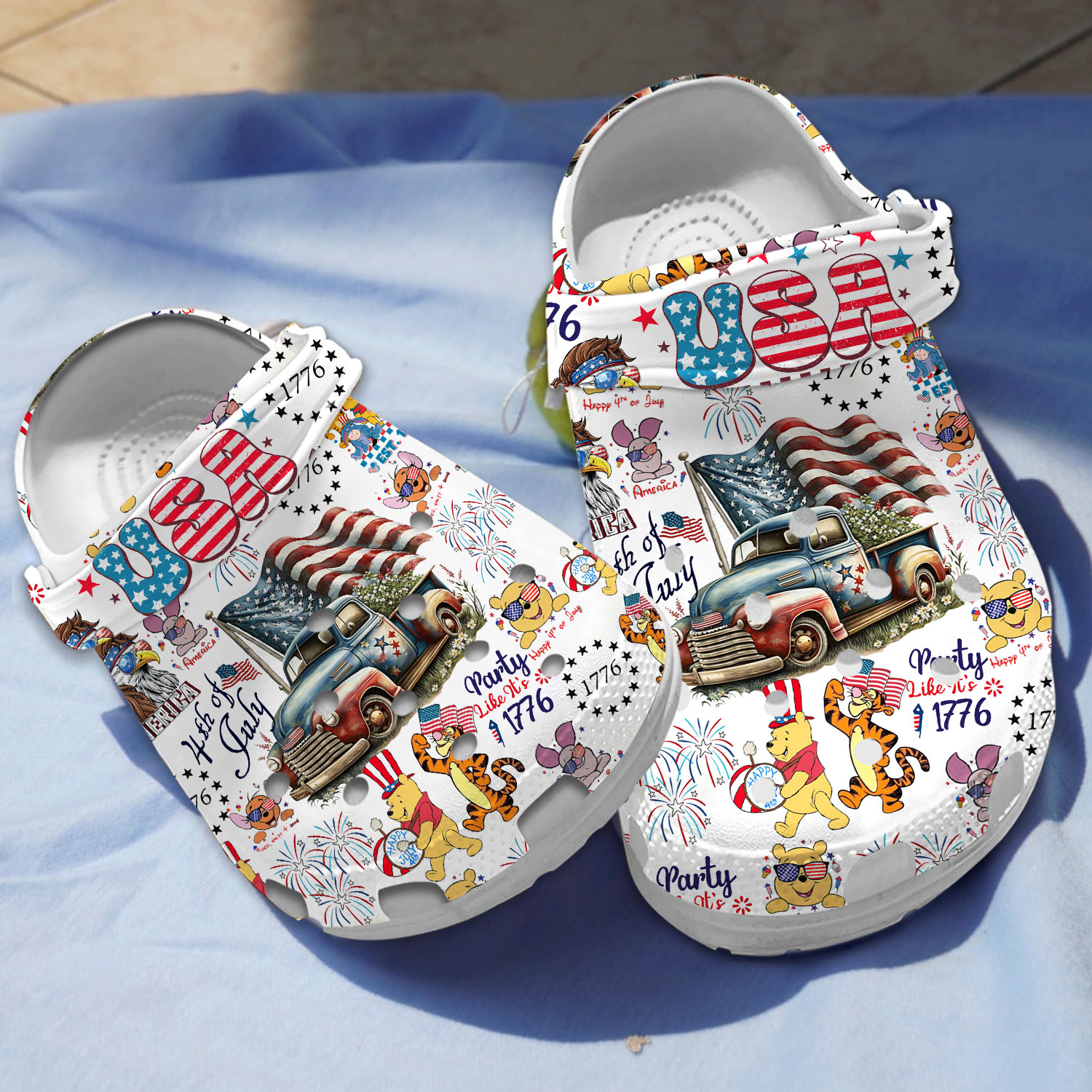 happy 4th of july with winnie the pooh white clogs fast shipping worldwide tuu8c