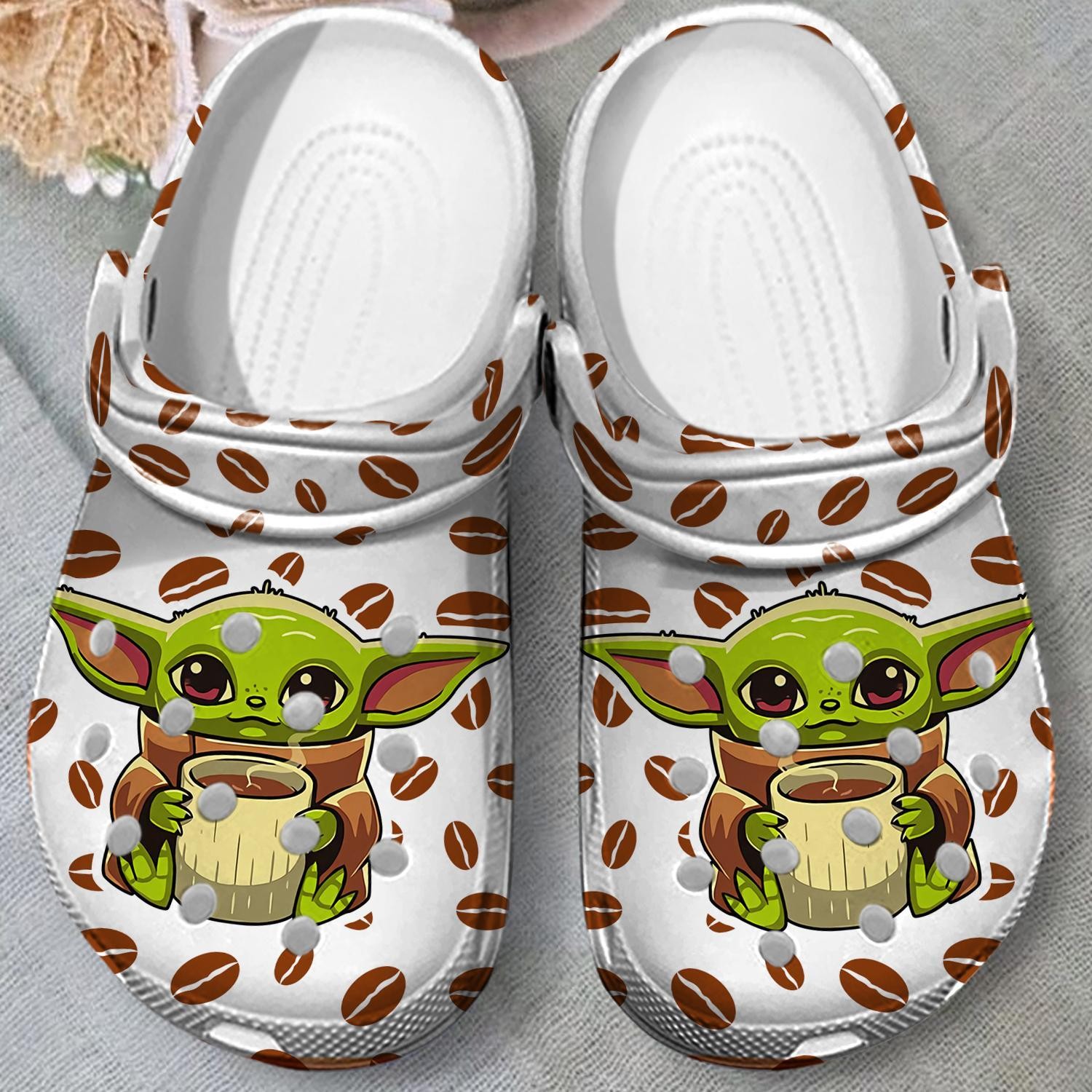 happy baby yoda drink coffee clogs fast shipping available ncwfl