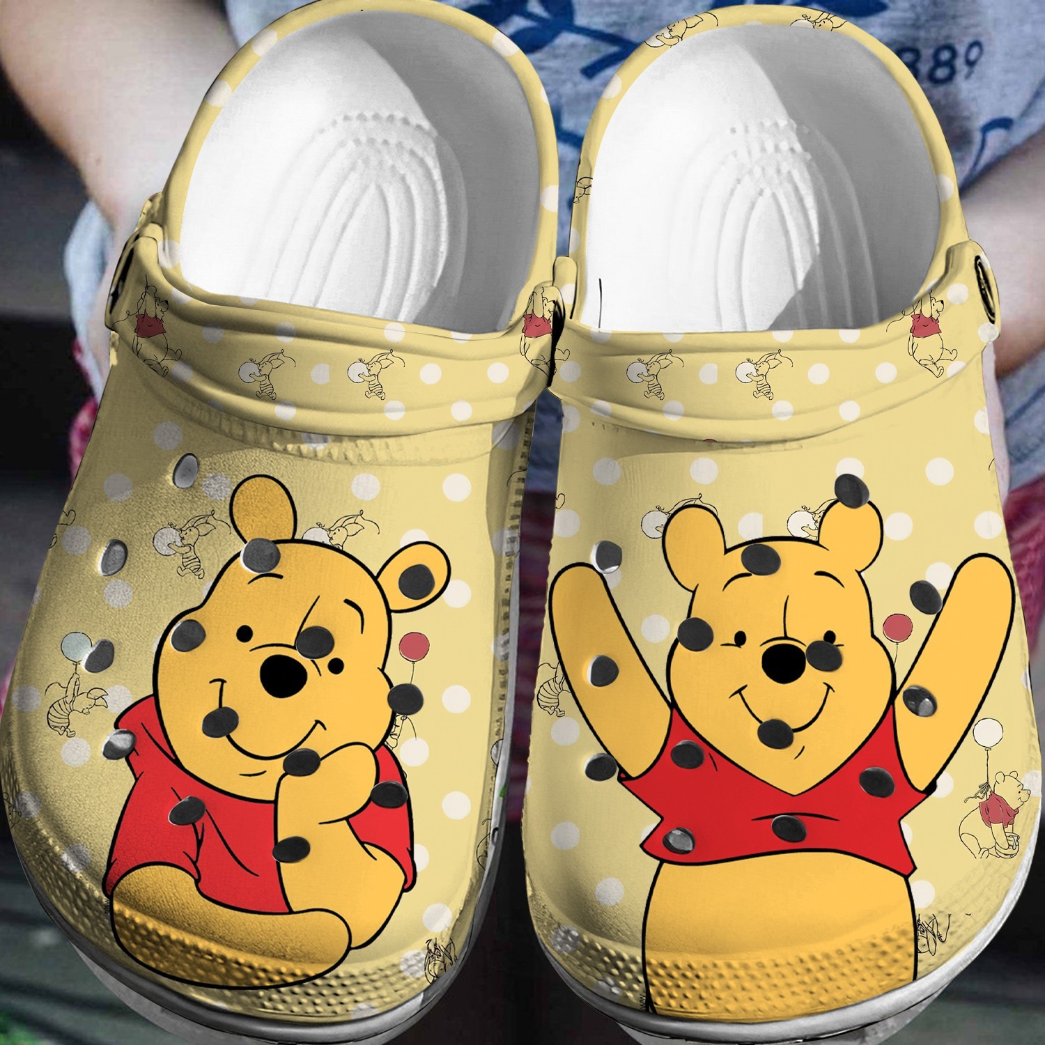 happy dream winnie the pooh beige with polka dots clogs for kids and adutls xzvez
