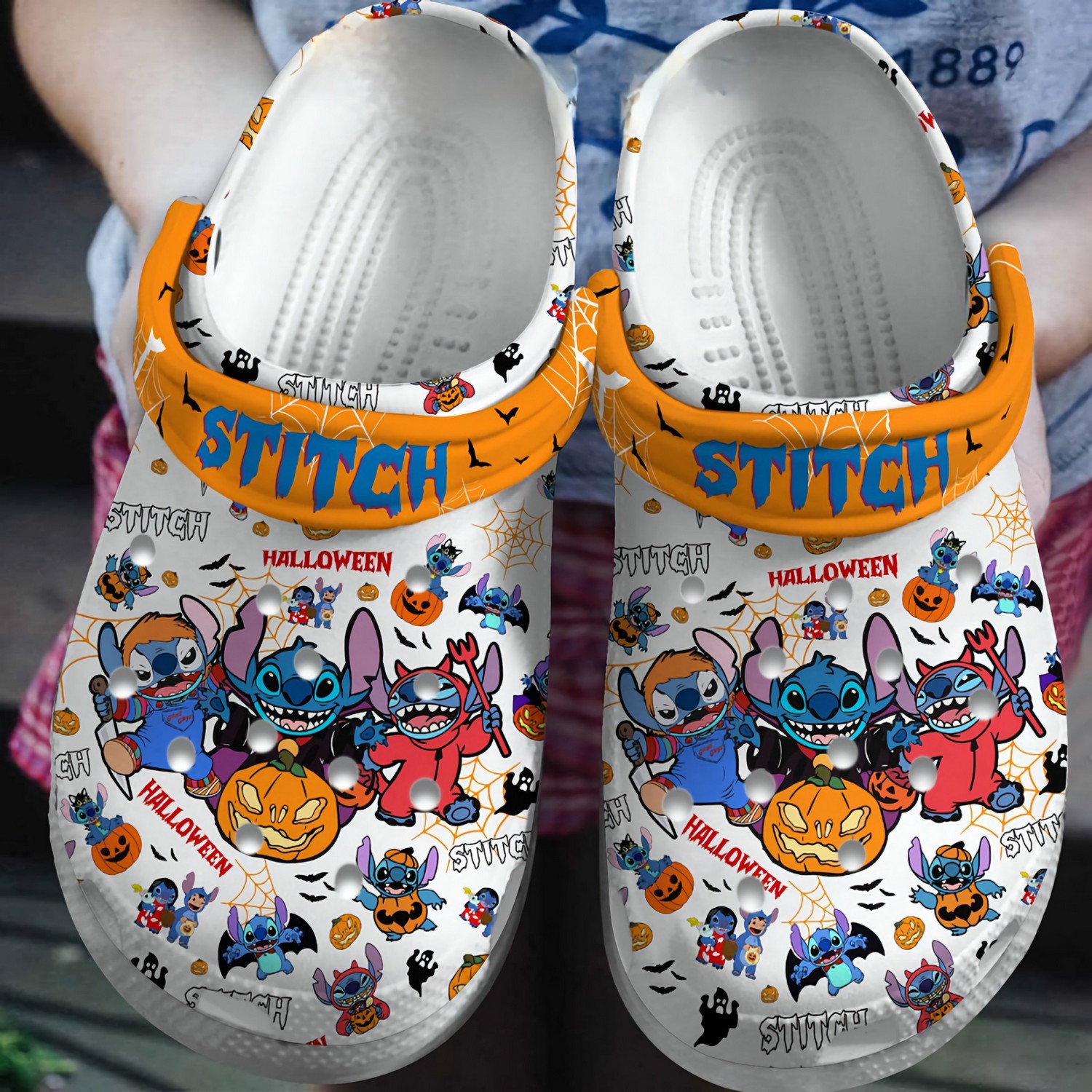 happy halloween loli and stitch orange clogs for kids 26 adults v5fyj