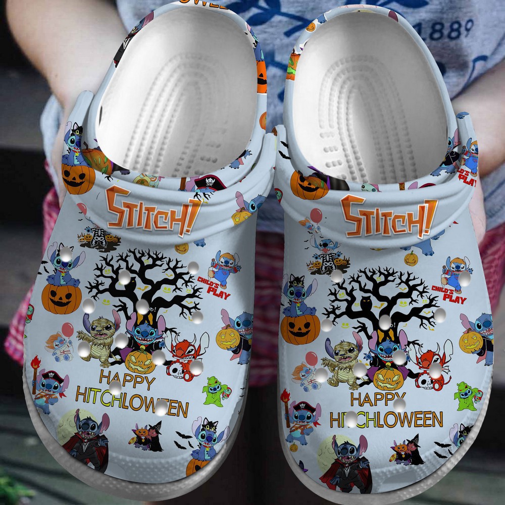 happy halloween stitch pastel blue skye clogs for kids and adults fqqmb