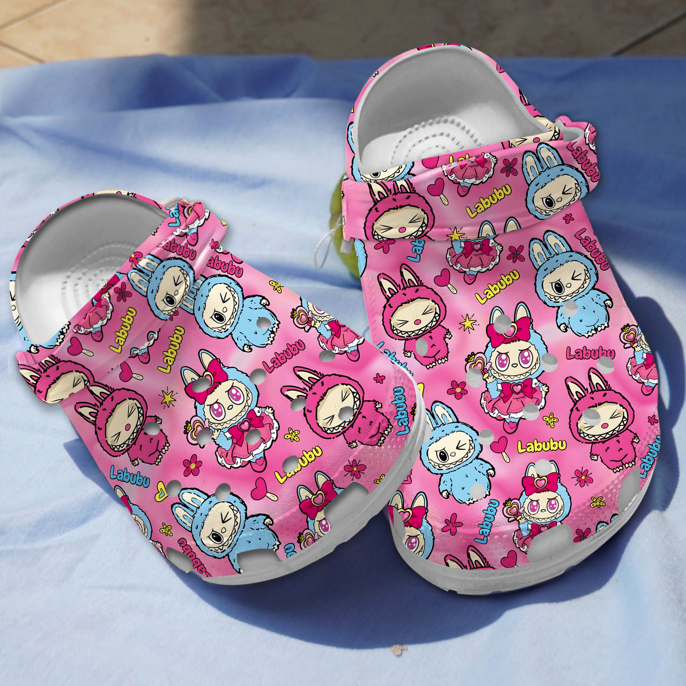 happy labubu dolls pink all over printed clogs for kids 26 adults us7hr
