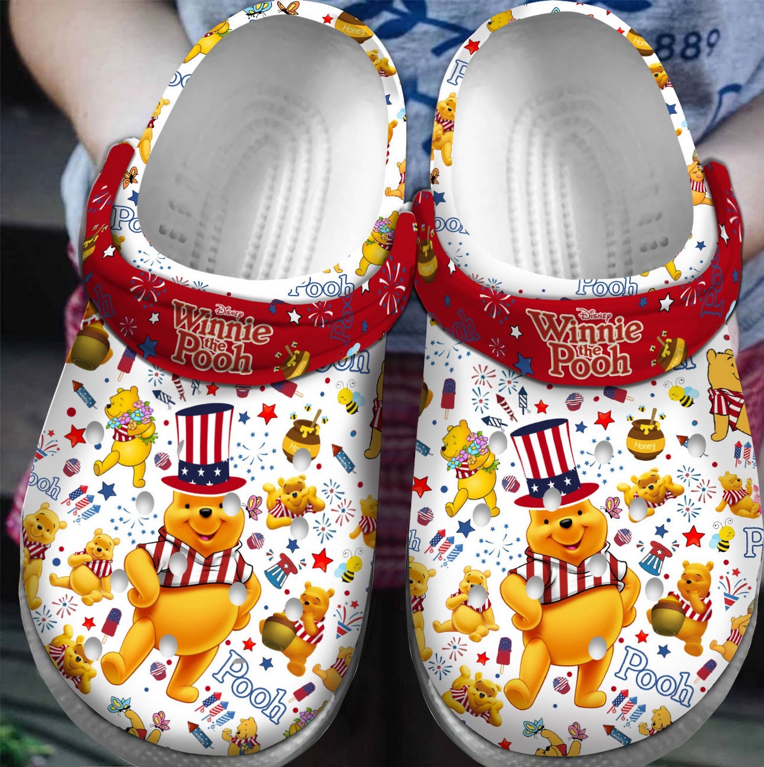 happy usa winnie the pooh white and red clogs for kids and adutls h8r0n