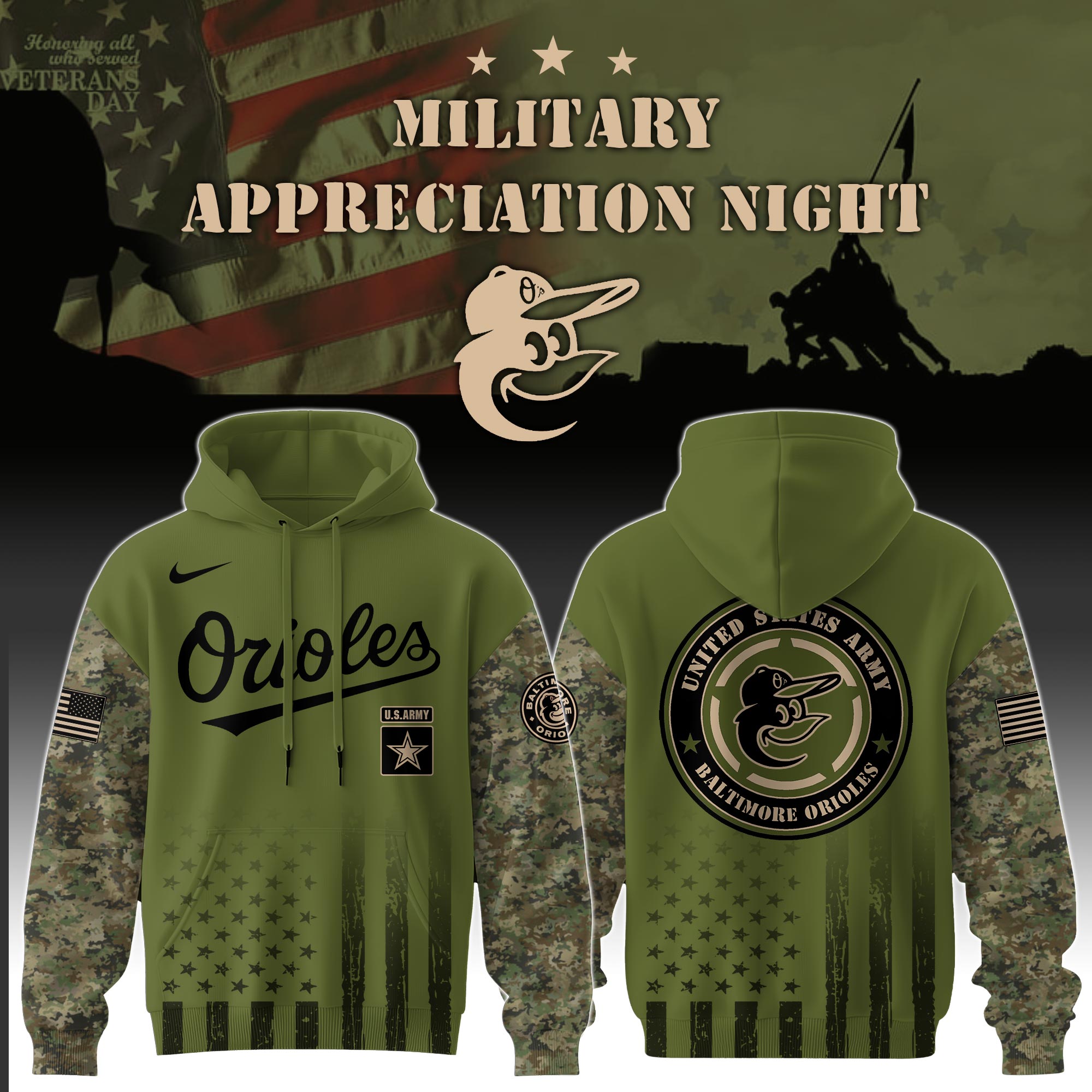 hoodie veteran mlb orioles