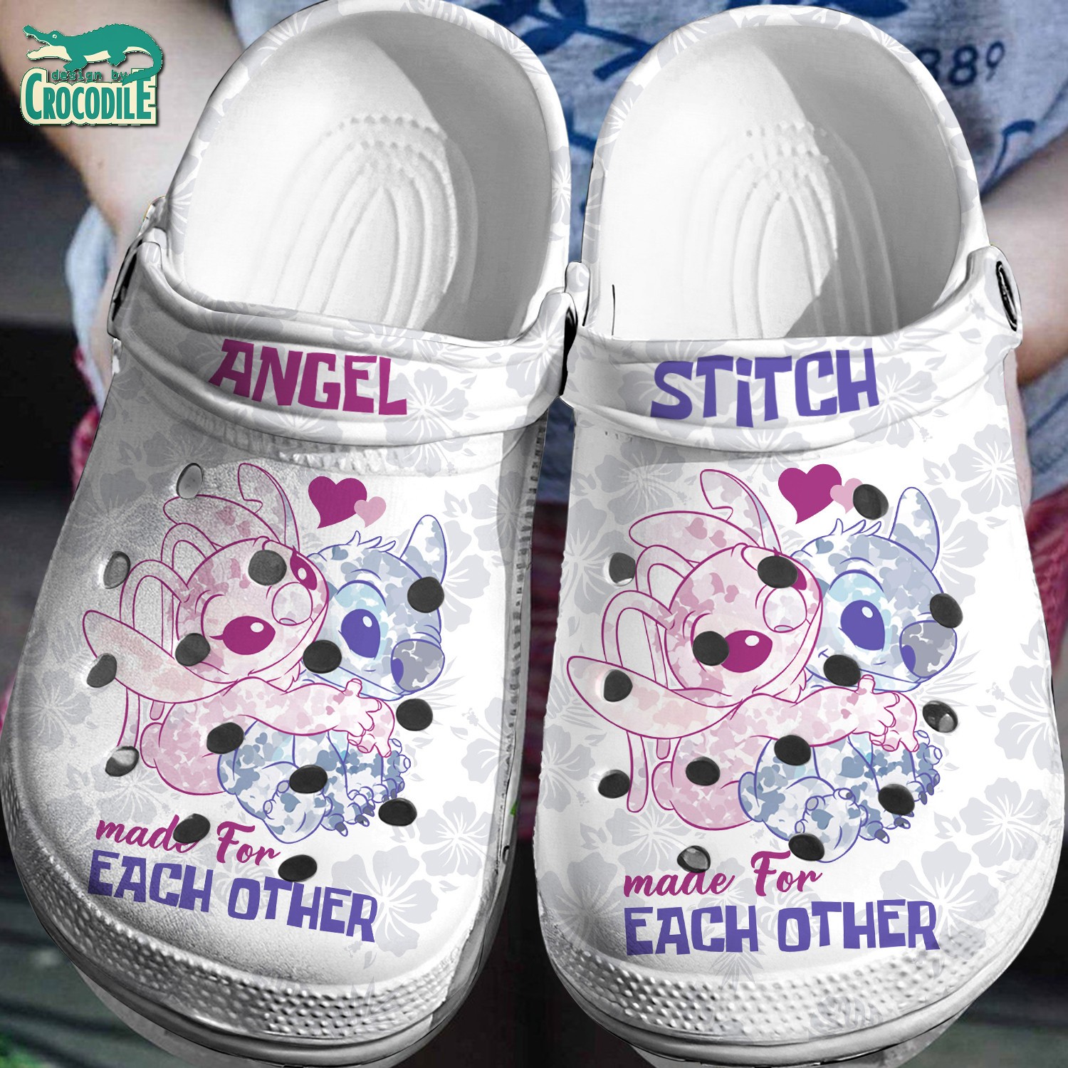hug warm stitch and angel white with flower clogs for kids 26 adults ns87e