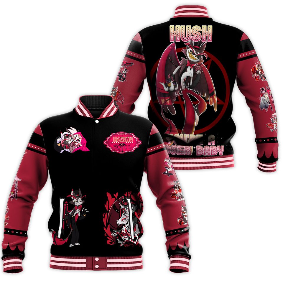 hush loser baby hazbin hotel cool design baseball jacket wfqst