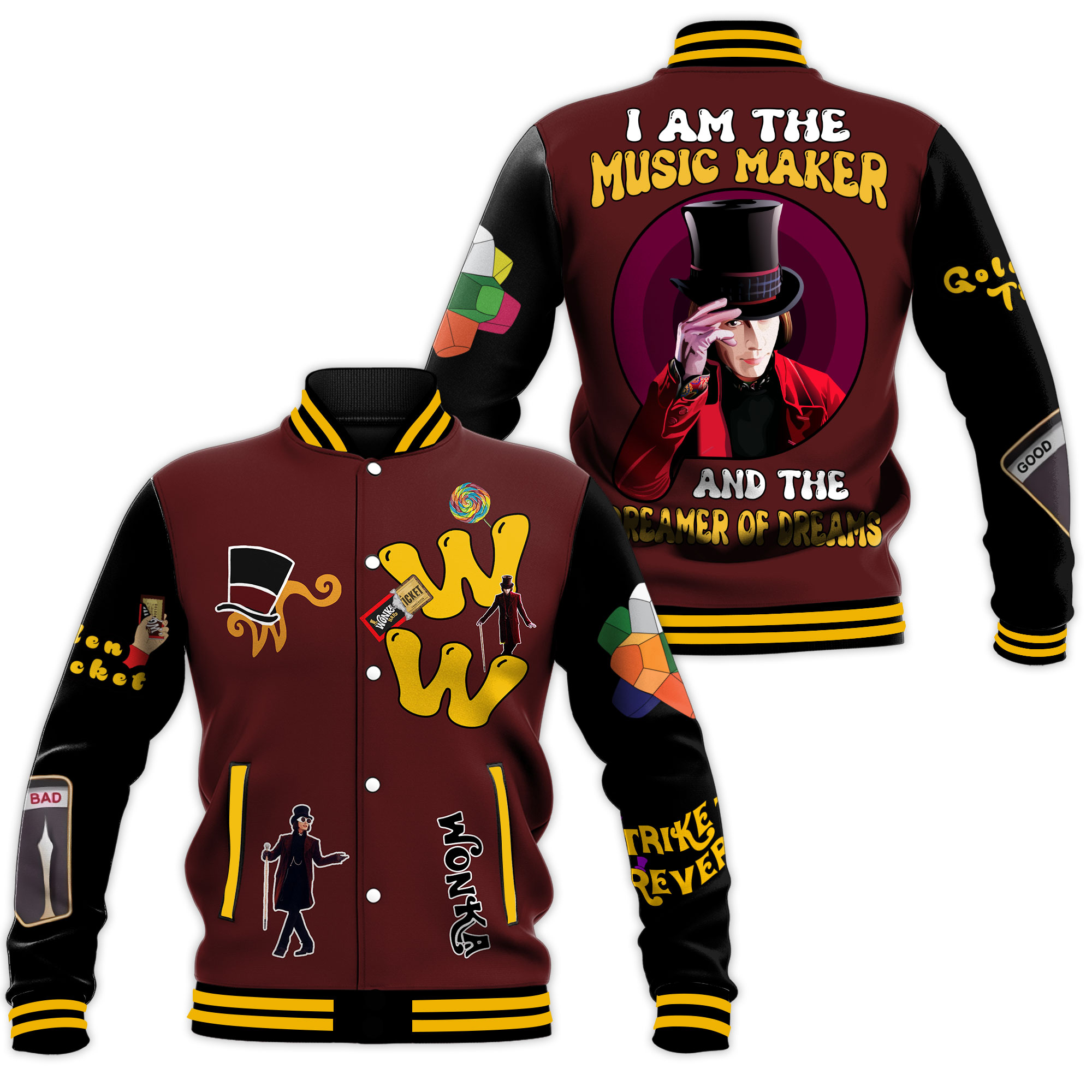i am the music maker willy wonka the chocolate factory movie baseball jacket h80pv
