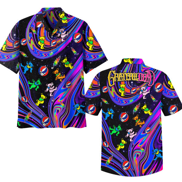 illusional color dancing bear grateful dead music hawaiian shirt jppjh
