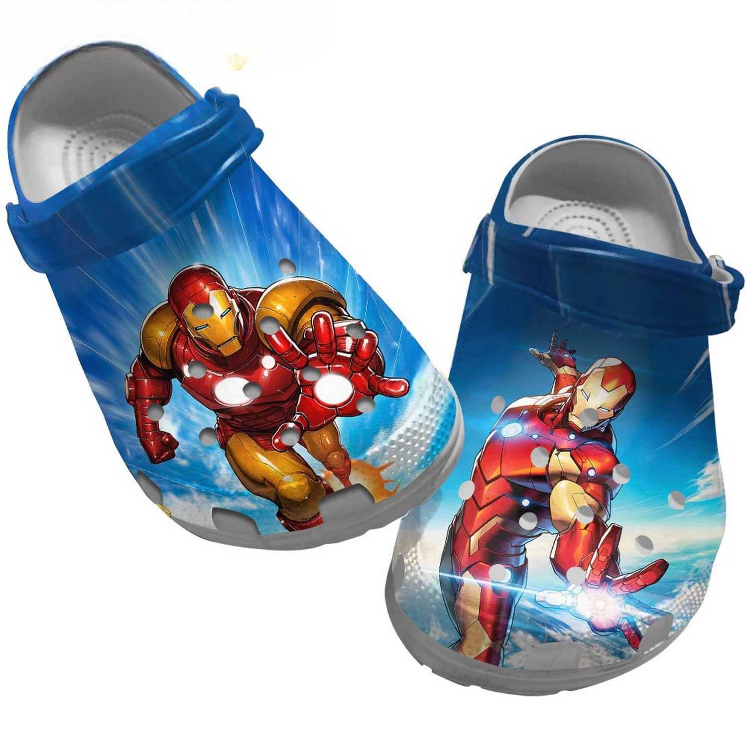 iron man flying up the sky clogs for kids and adults bjots