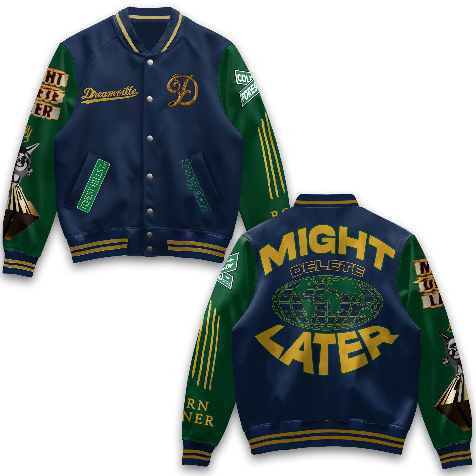 j cole might delete later navy blue baseball jacket uokbs