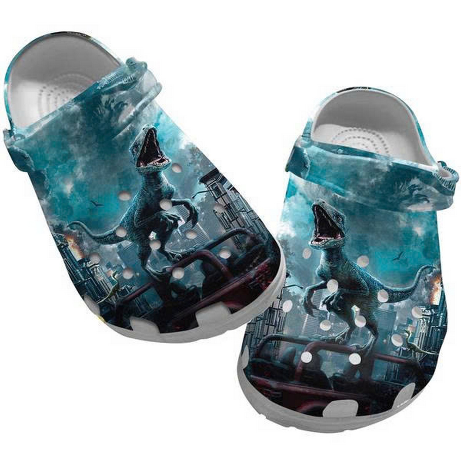 jurassic world dinosaur destroy city clogs for kids and adults rodqc