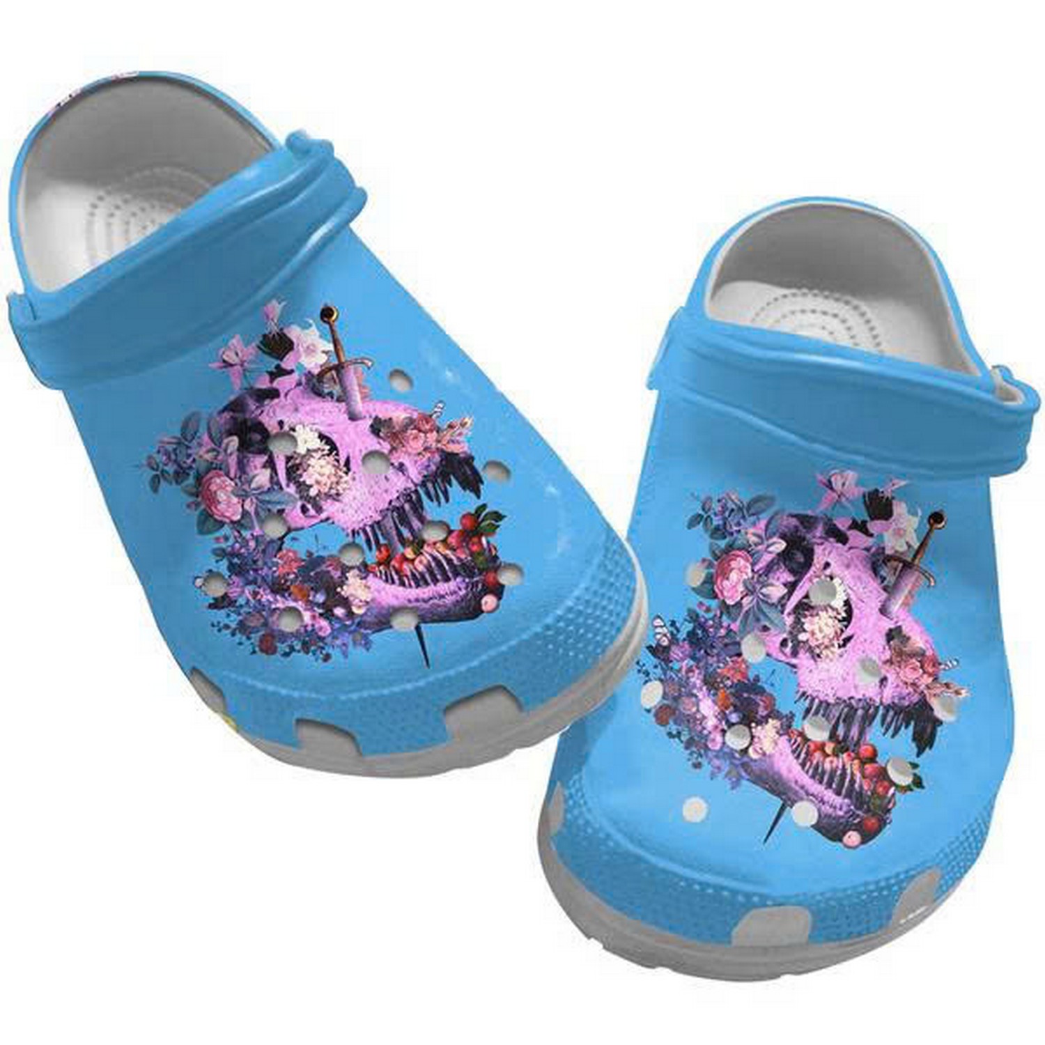 jurassic world movie dinosaur skull and flower blue clogs for kids 26 adults mmeoc