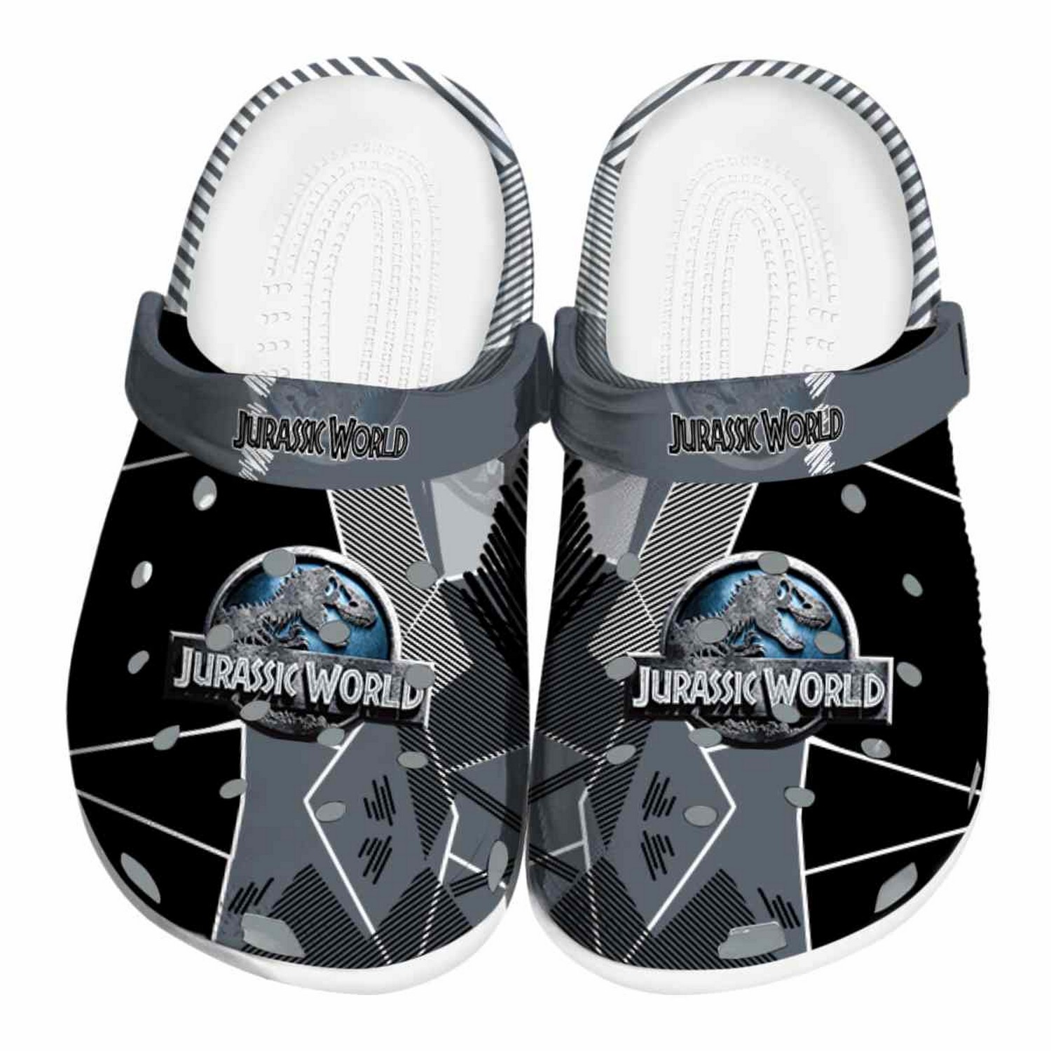 jurassic world movie geometric background clogs for kids and adults fffzi