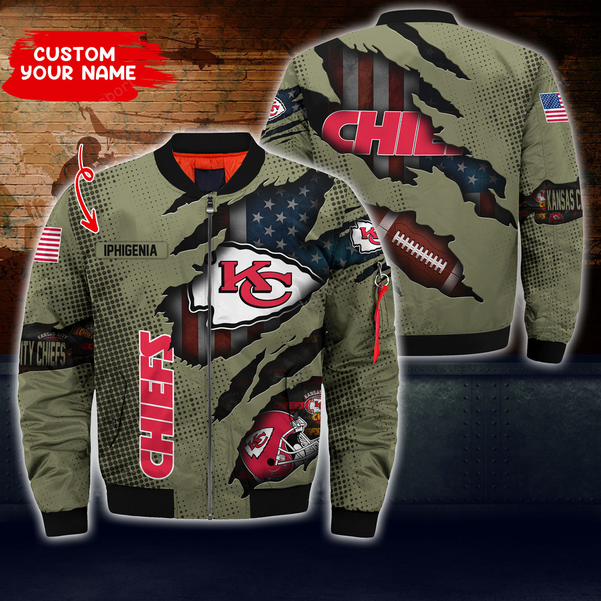 kansas city chiefs personalized thick bomber jacket cs55 y0rvx