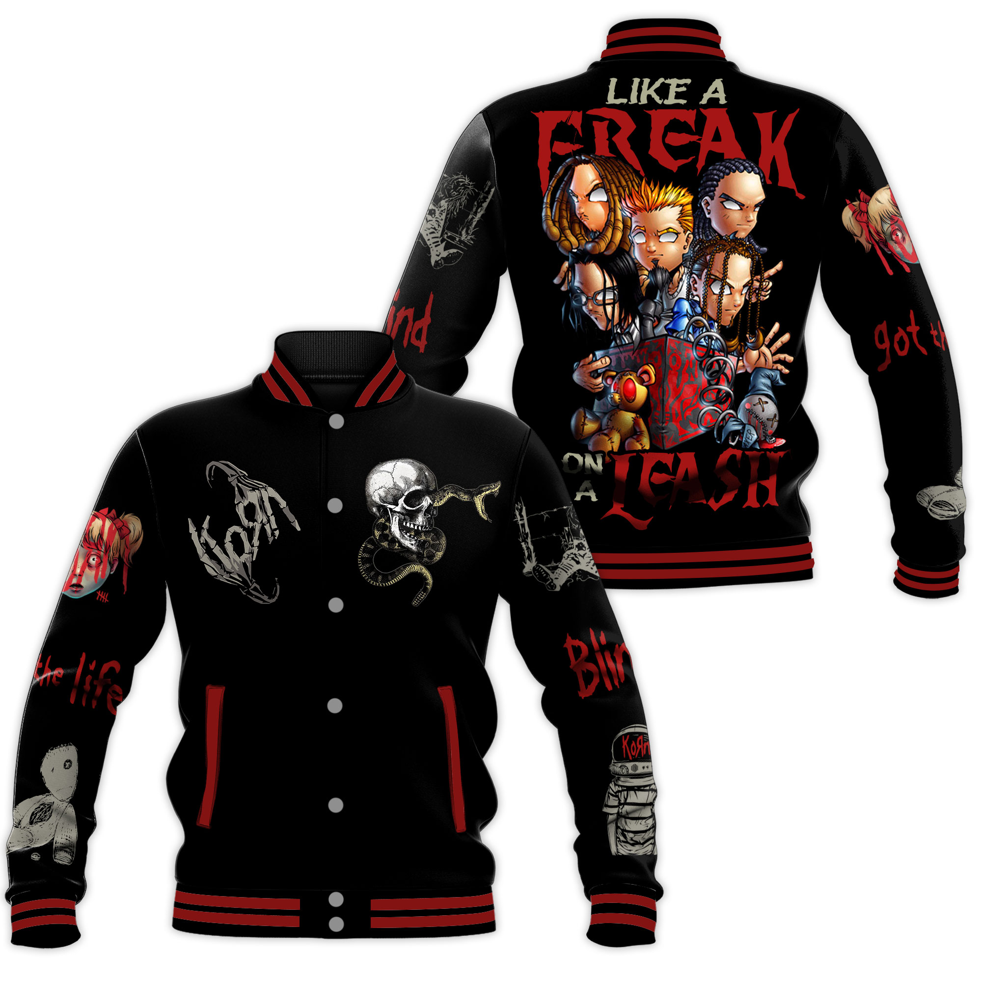 korn music like a freak on a leash baseball jacket h4ckz