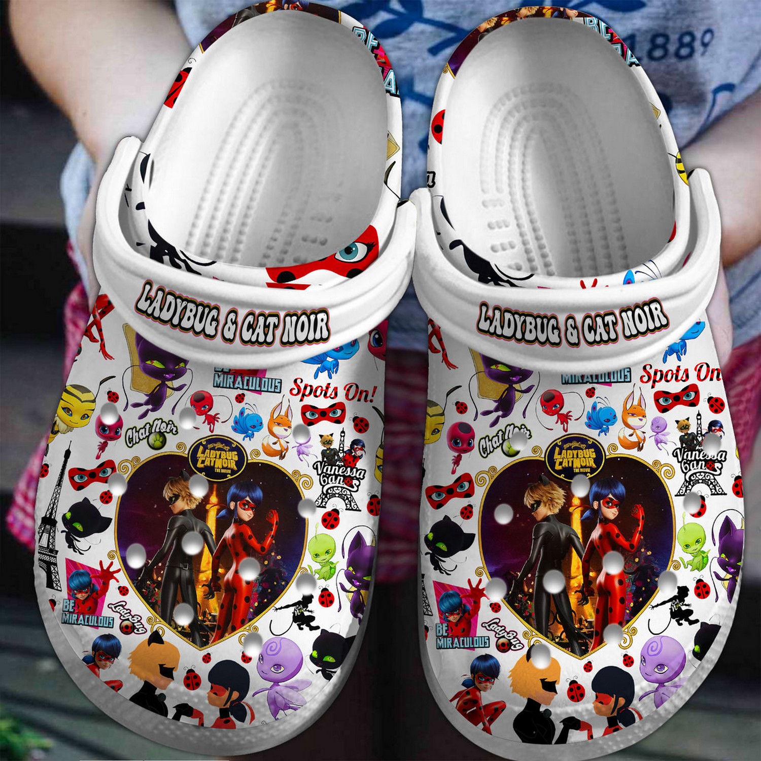 ladybug and cat noir cartoon white clogs fast shipping service available uevwo