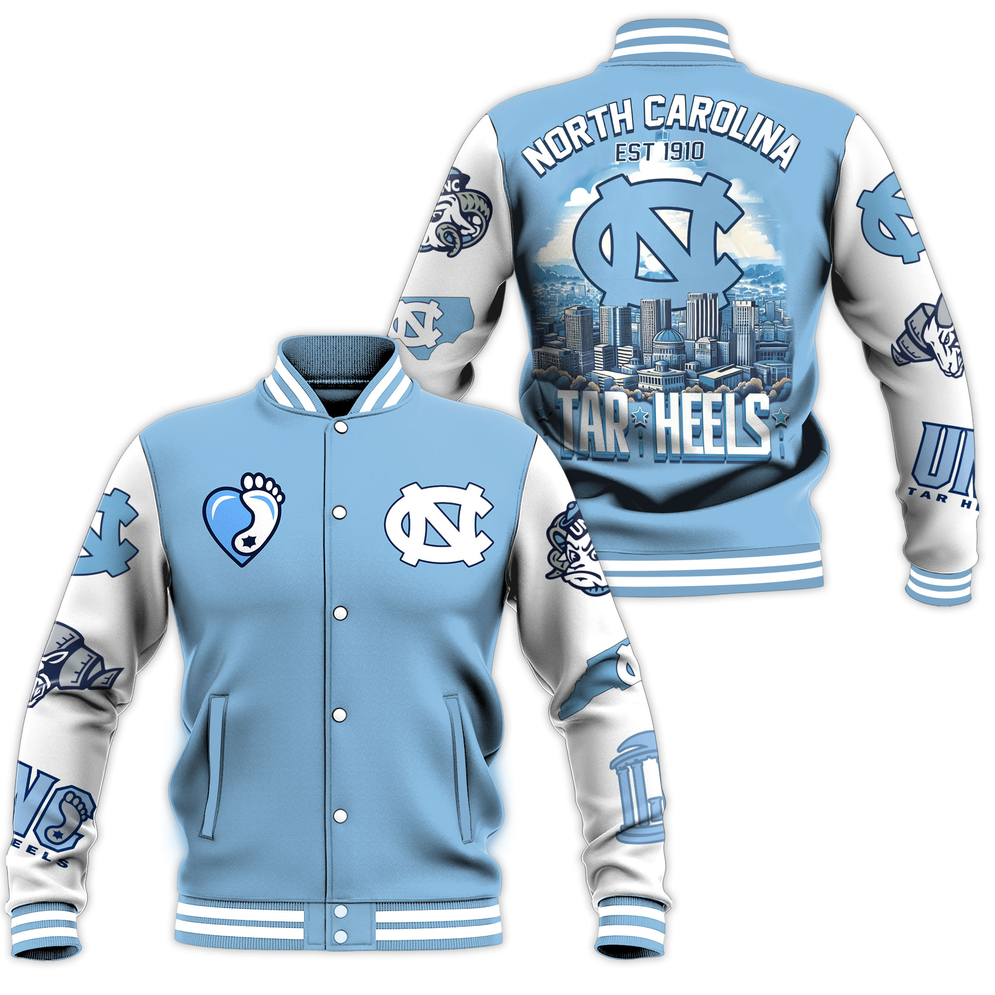 light blue sporty bomber north carolina tar heels baseball jacket qnbr0