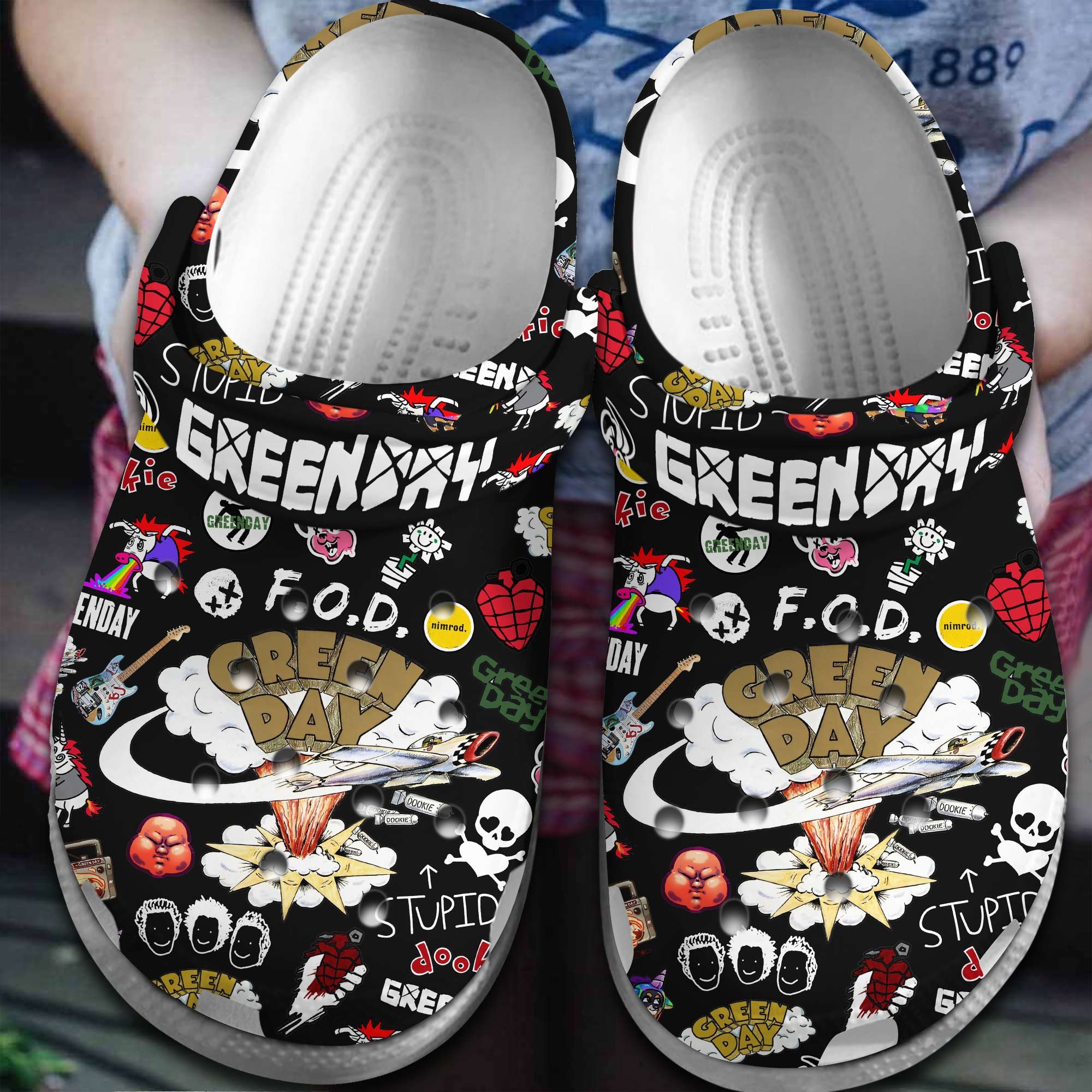 lightweight green day music band black clogs for kids 26 adults 7mxbv