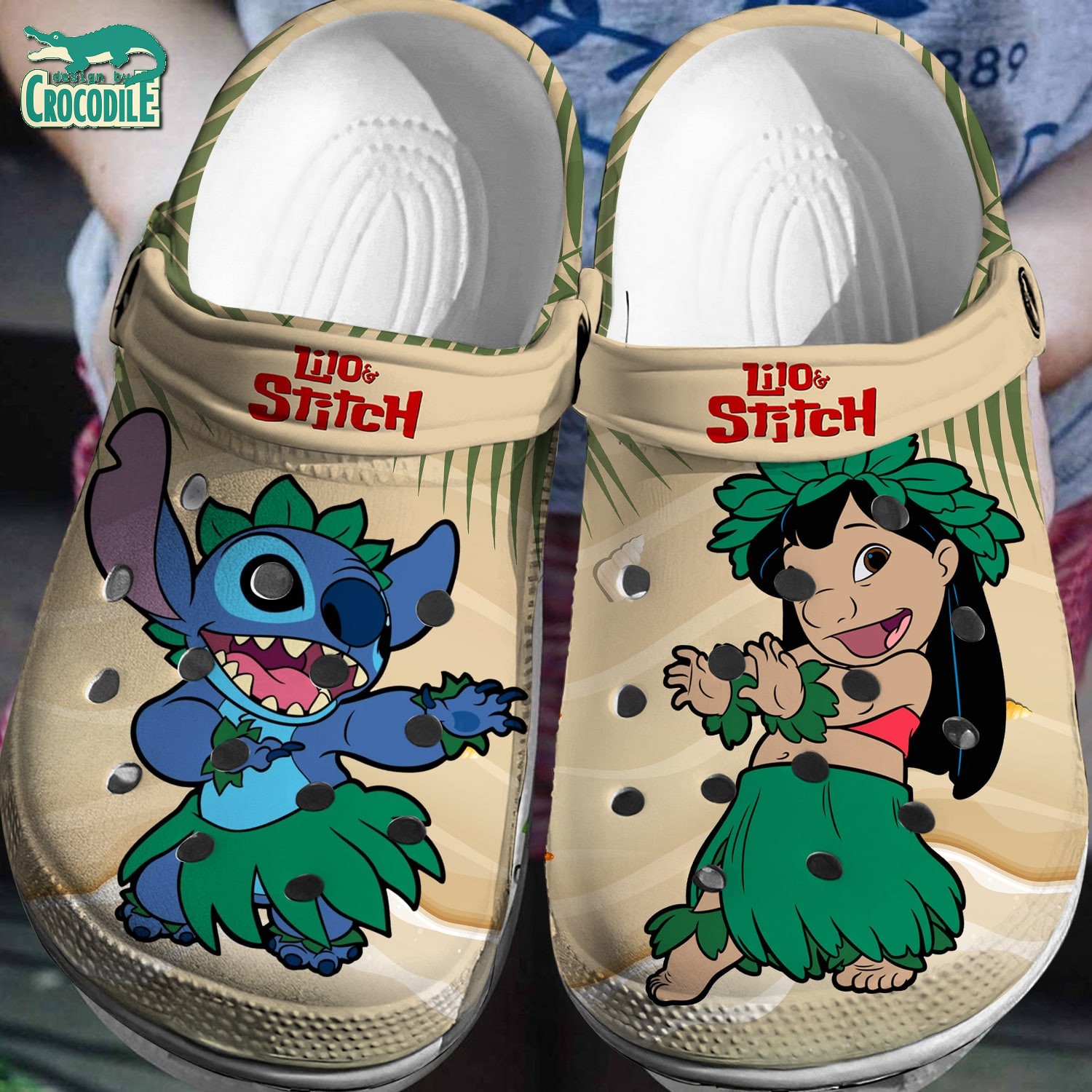 lilo and stitch with tribal dance beige clogs for kids 26 adults pej5m