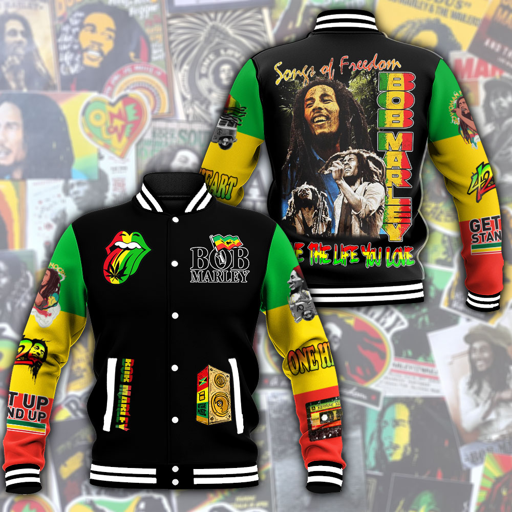 live the life you love bob marley fahionable baseball jacket k6zip
