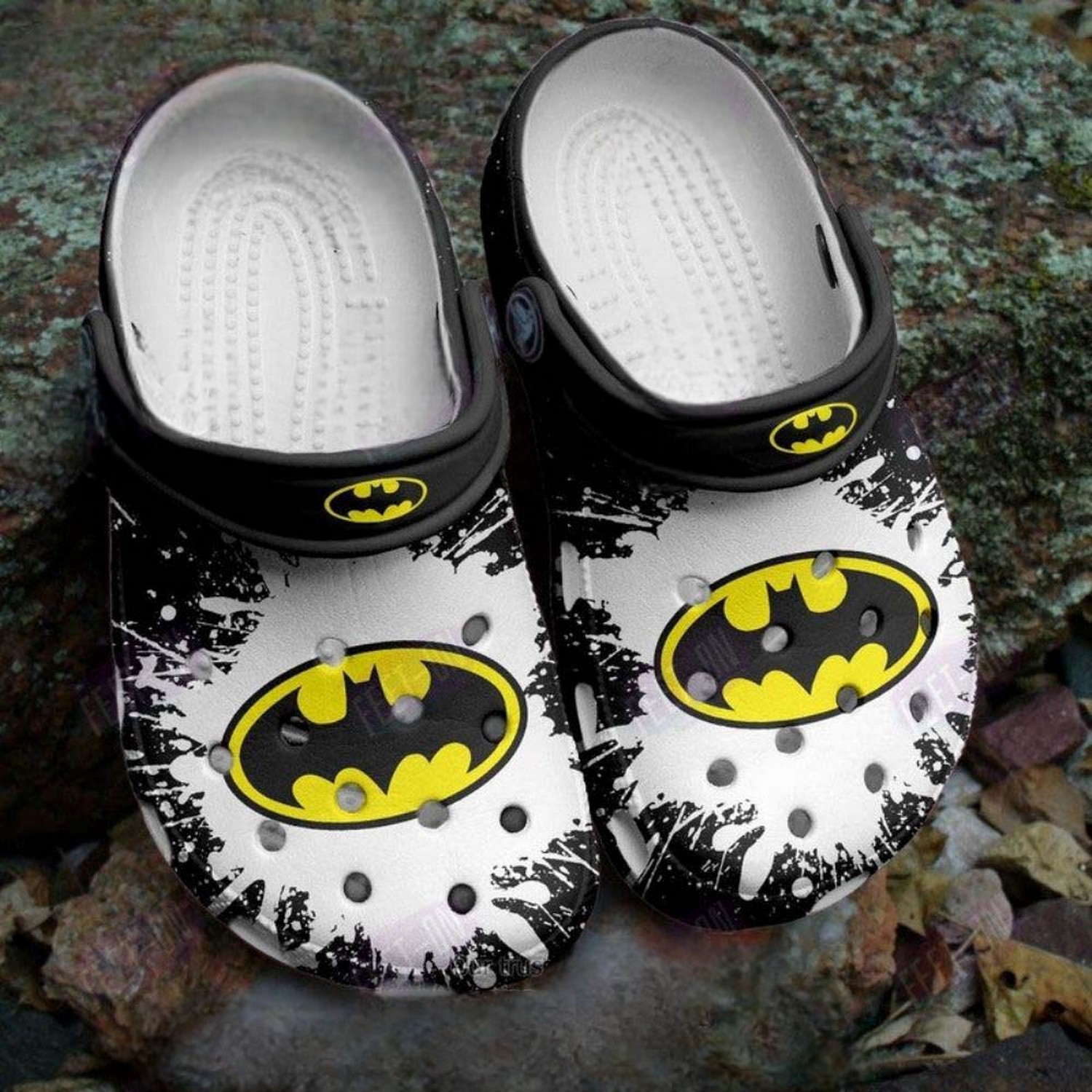 logo batman splash black white clogs for kids 26 adults 1vly8