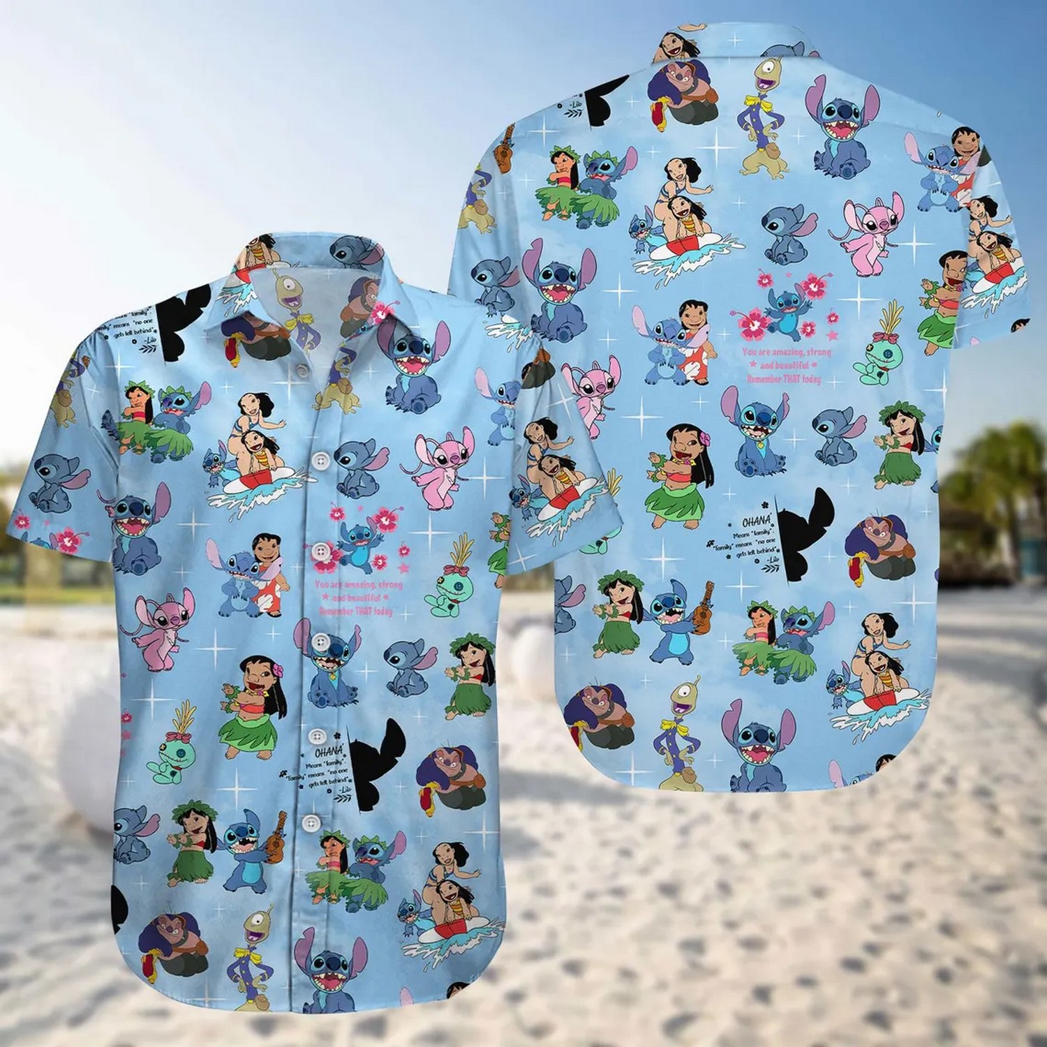 lolo and stitch cartoon happy summer holiday blue hawaiian shirt yho9c