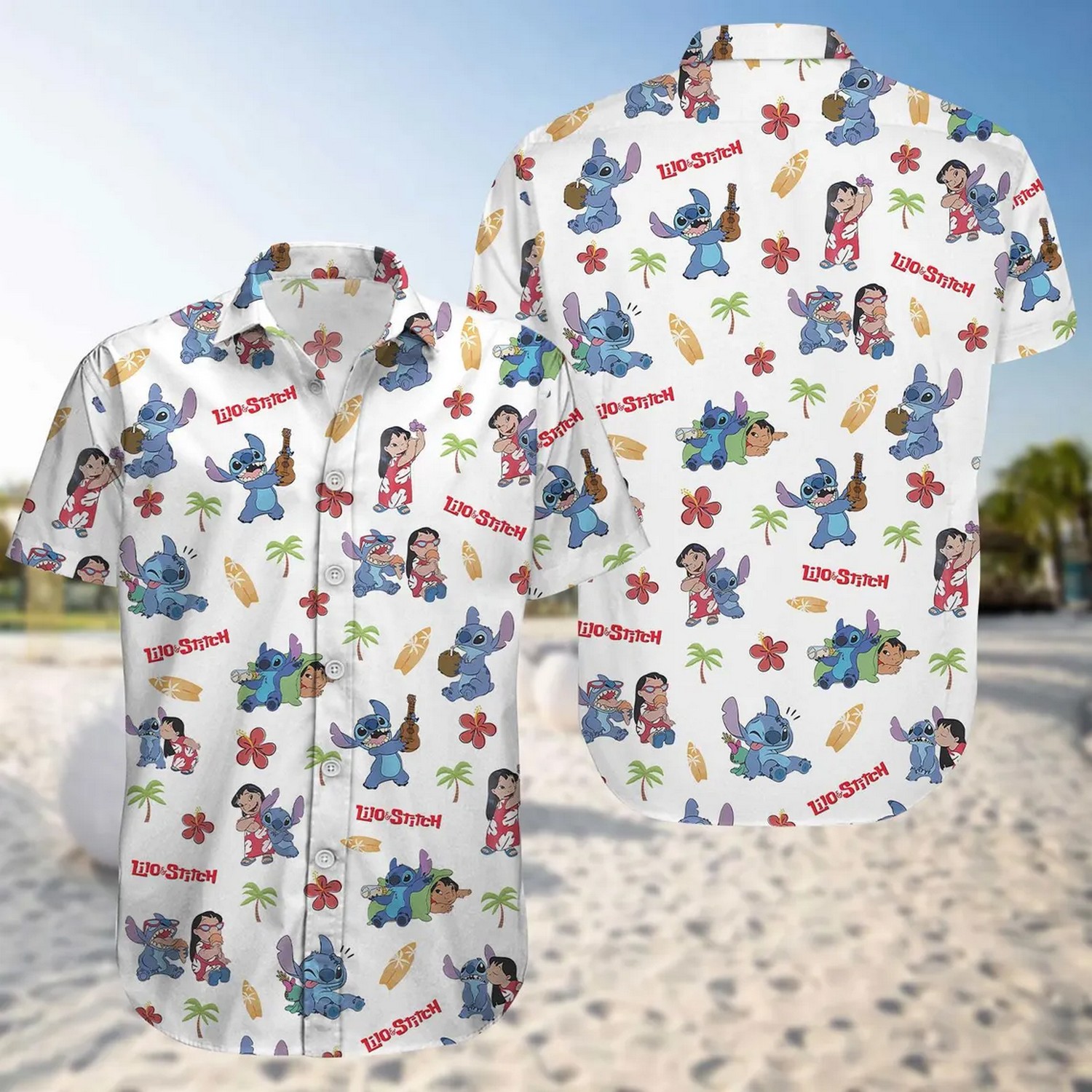 lolo and stitch cartoon happy summer holiday whtie hawaiian shirt wbz8m