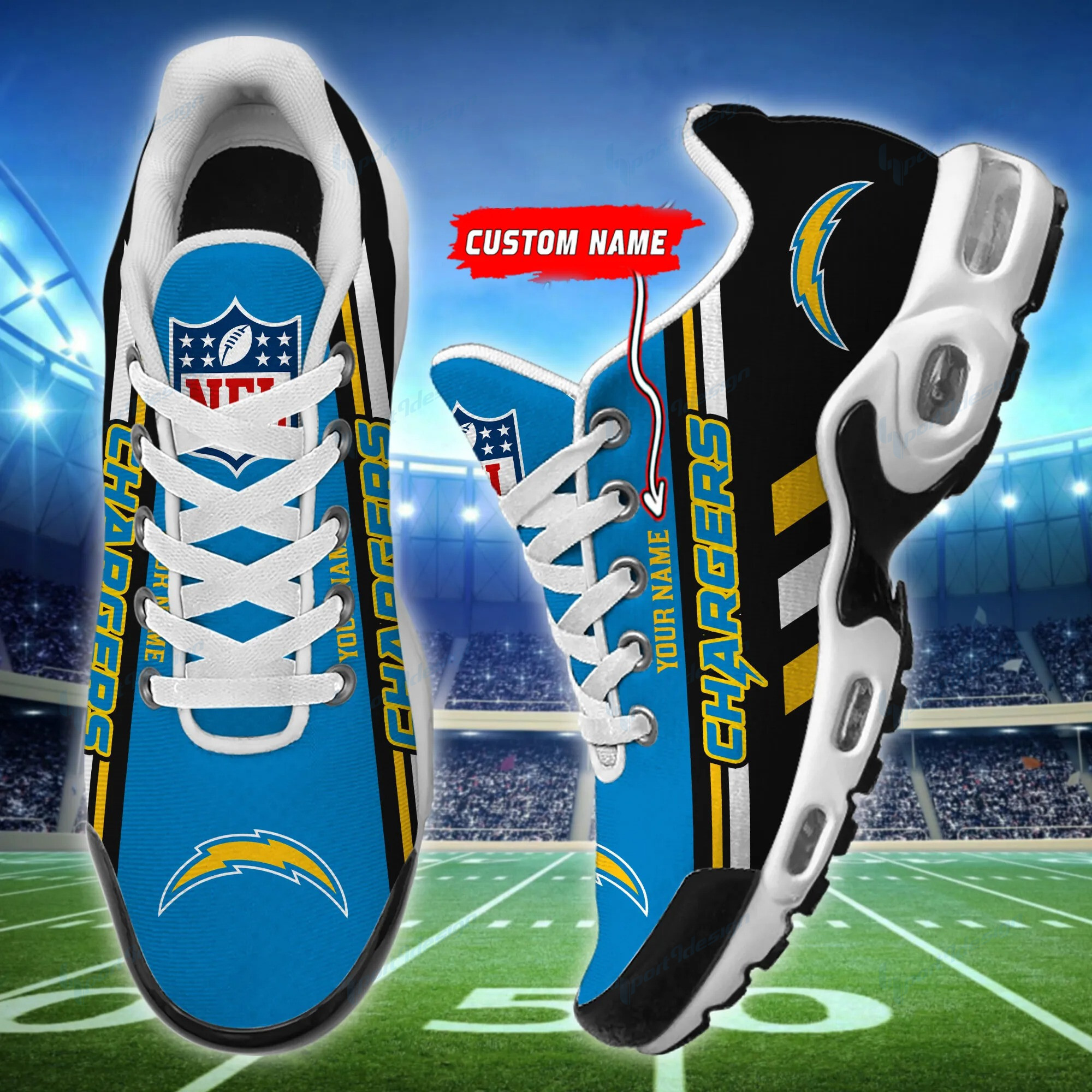 los angeles chargers personalized plus t n youth sneakers bg65 i84zy