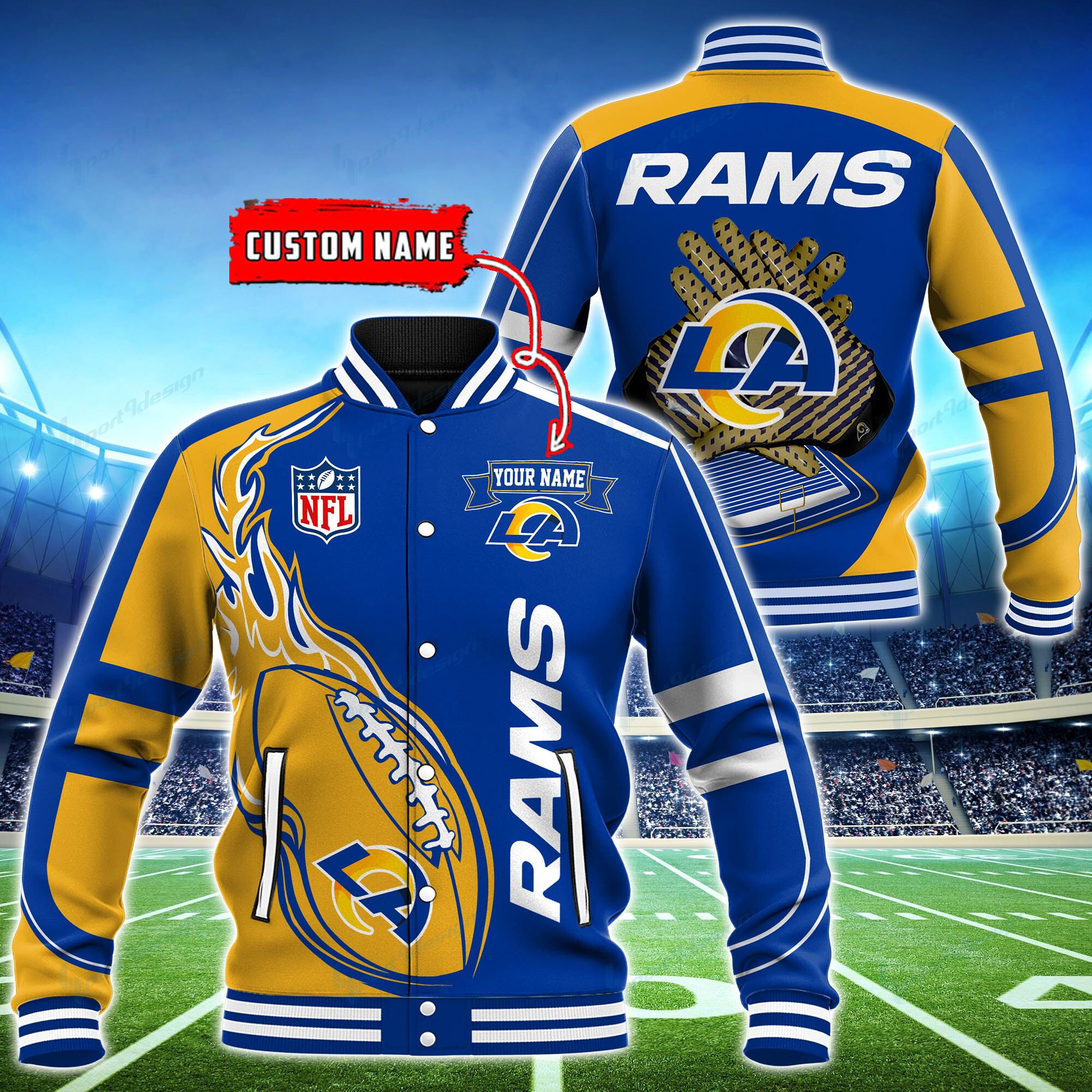 los angeles rams personalized baseball jacket bg26 lp94n 1
