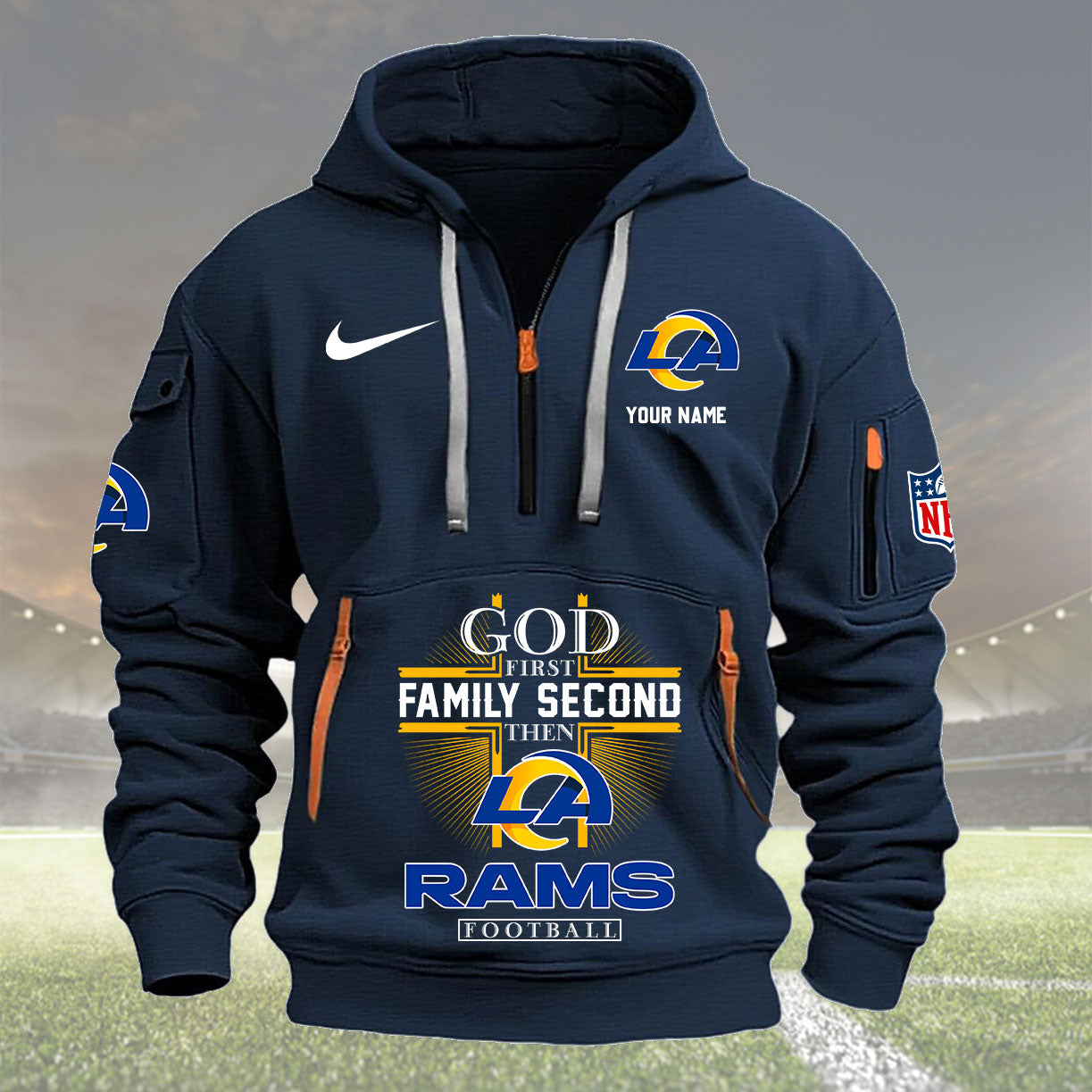 los angeles rams personalized quarter zip hoodie nfl quarter zip hoodie custom hoodie nfl shirt nfl hoodie u7ogh