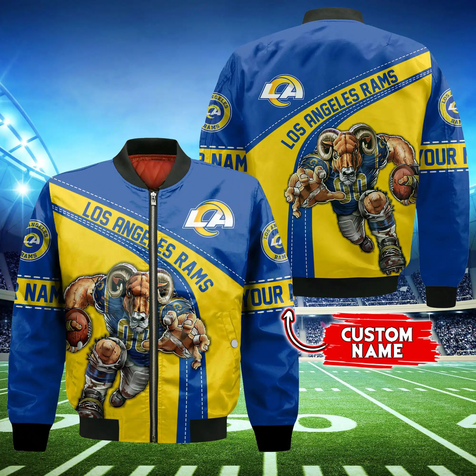 los angeles rams personalized thick bomber jacket cs126 6dujd