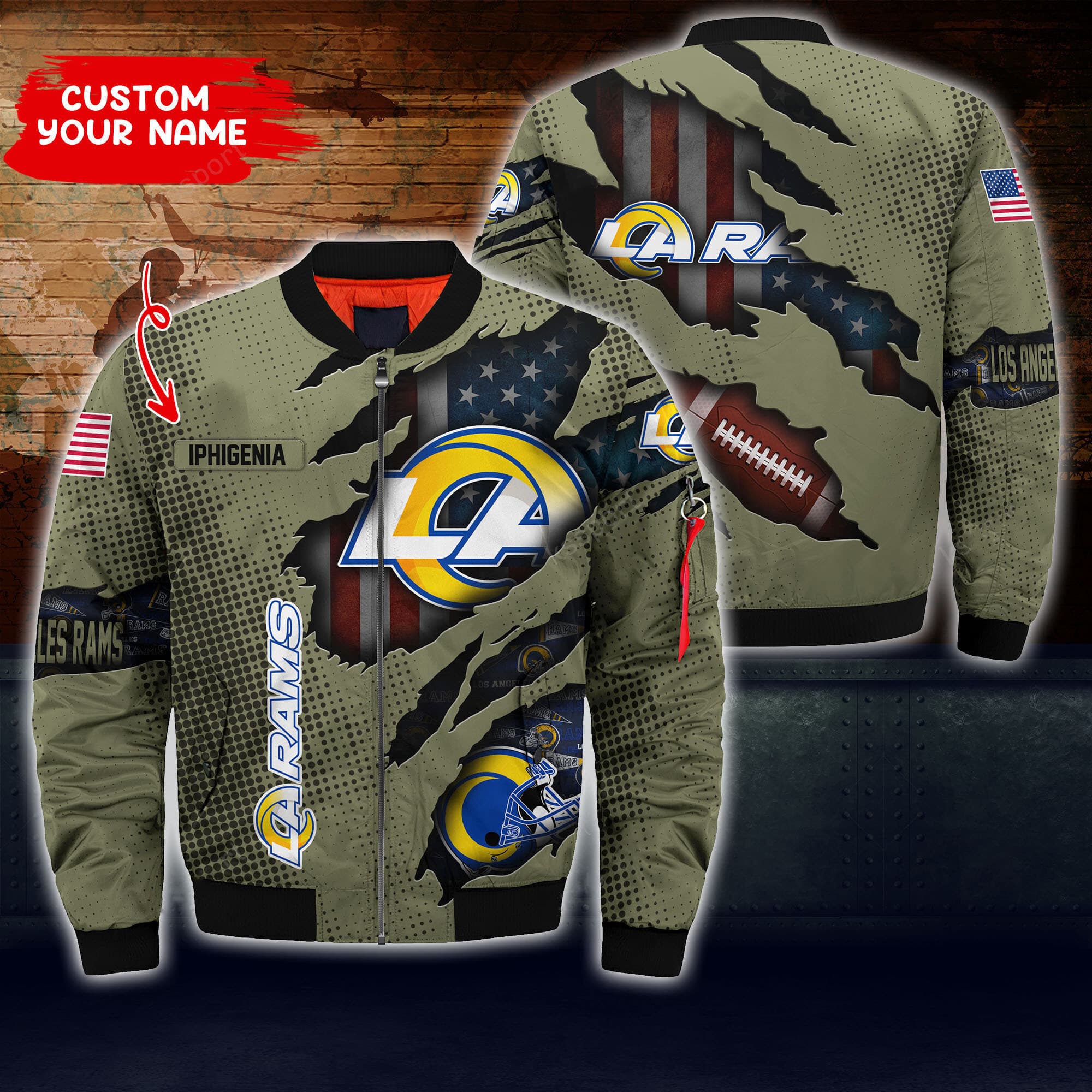 los angeles rams personalized thick bomber jacket cs57 m8zg2