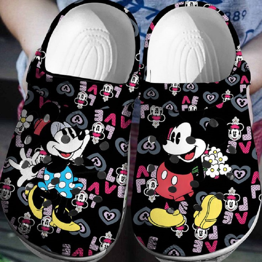 love alphabet mickey and minnie mouse black clogs for kids 26 adults 94go5