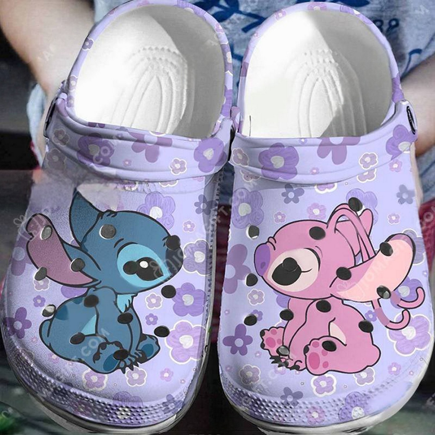 love eyes stitch and angel puple with violet flower clogs for kids 26 adults zeetx