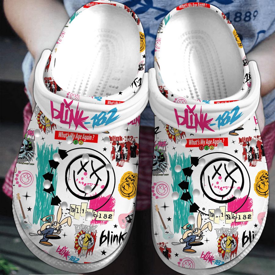 lovely blink 182 music white clogs for kids and adults cm4ym