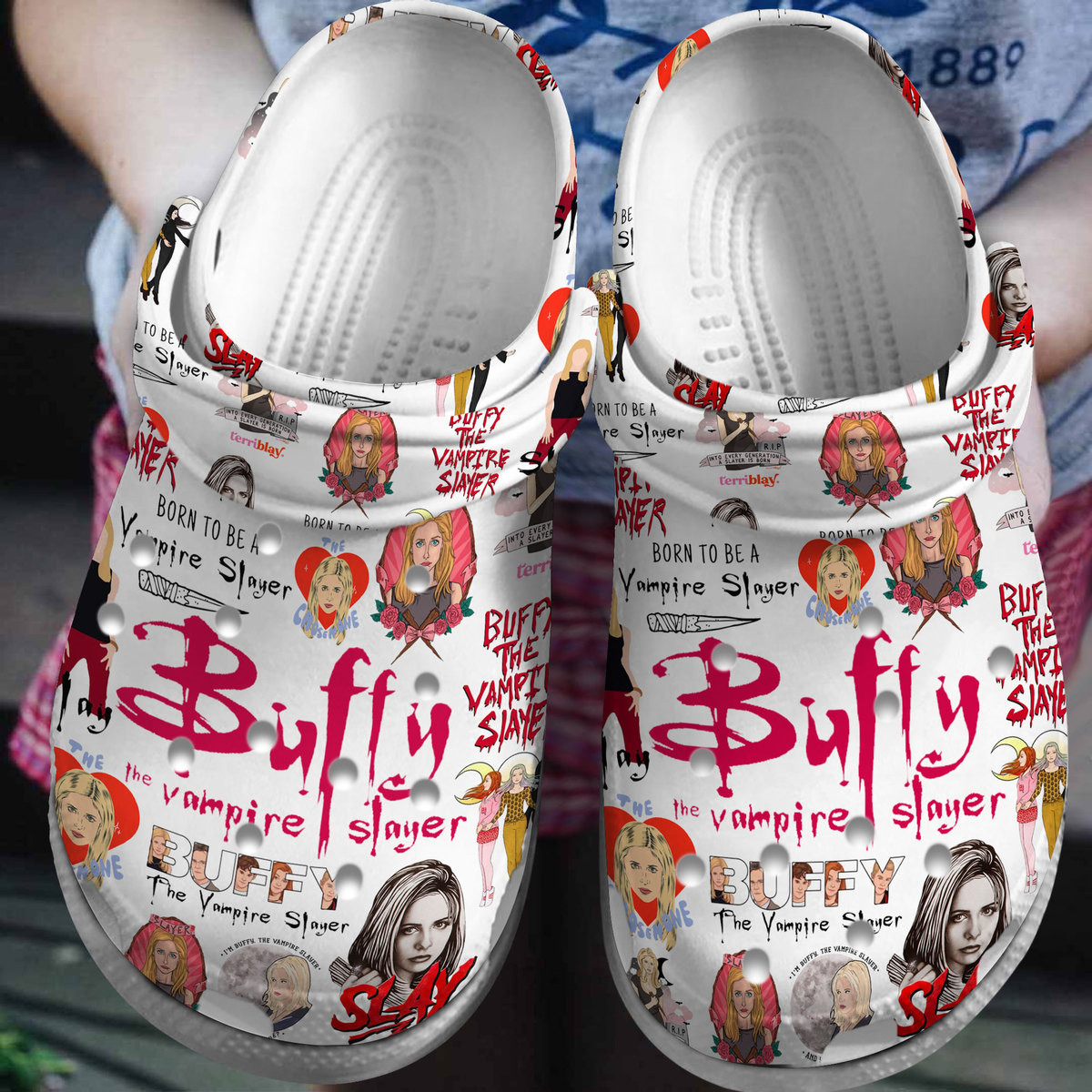 lovely buffy the vampire slayer white clogs for kids and adults teglp