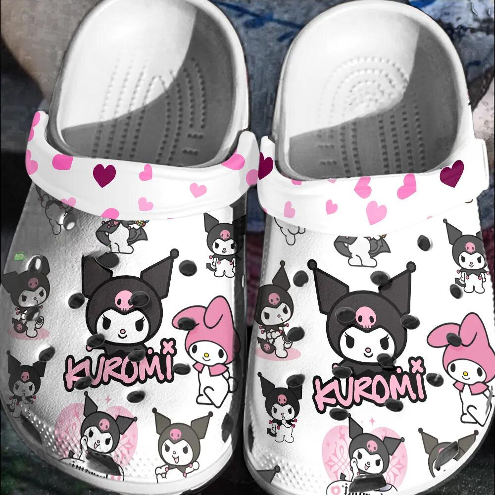 lovely kuromi hello kitty white cartoon crocs for kids and adults thmbl