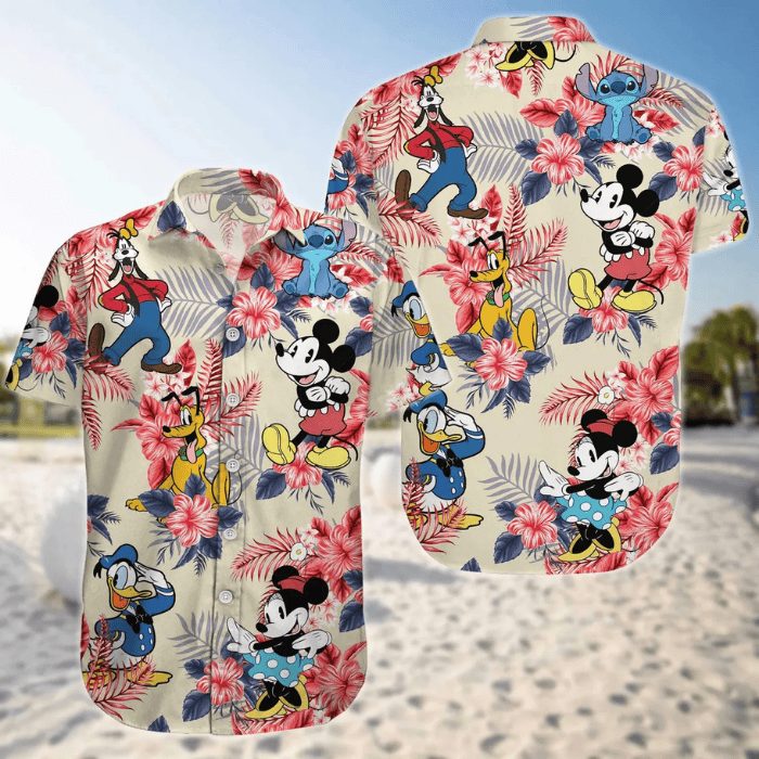 lovely mickey and friends hawaiian shirt qujs5