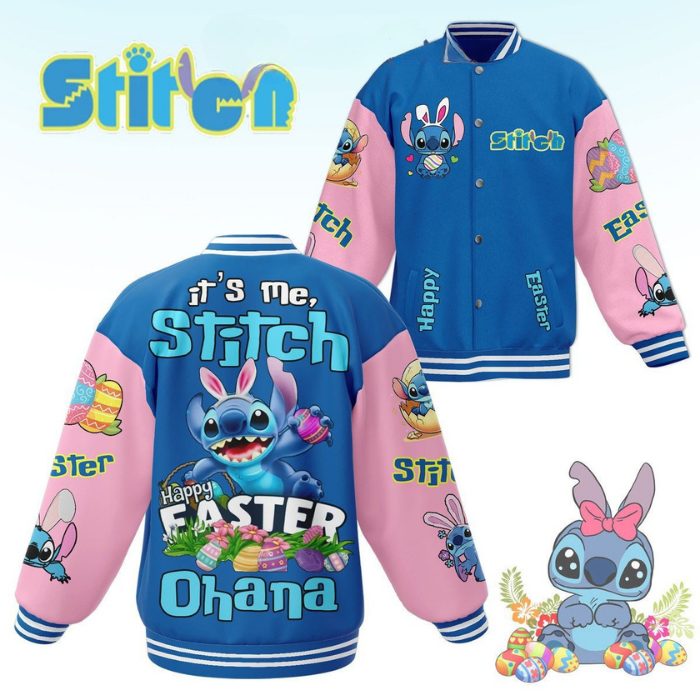 lovely stitch happy easter ohana pink 26 blue baseball jacket ef5zl