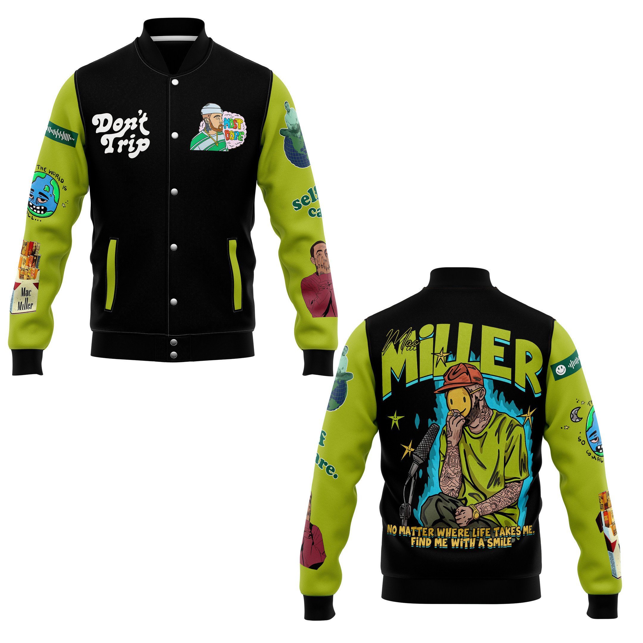 mac miller dont trip happy baseball jacket tztkk