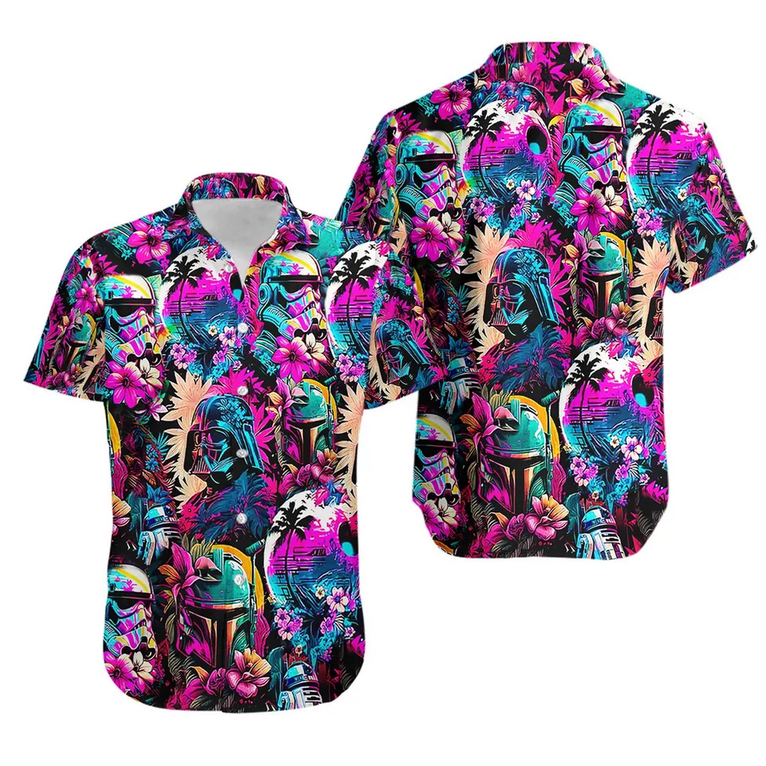 mandalorian and darth vader tropical flower hawaiian shirt iv6r5